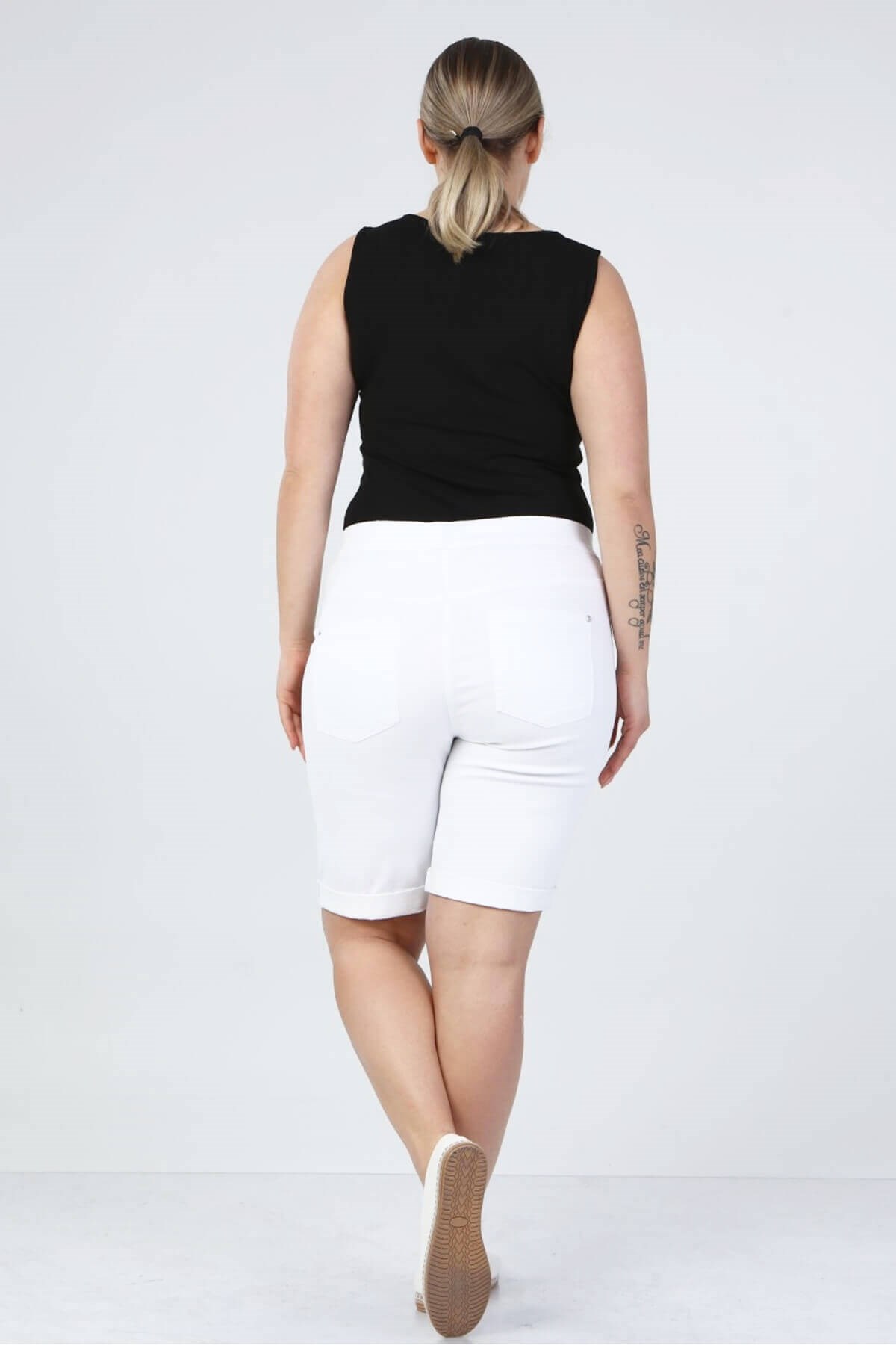 Myline-Beli Lastikli Paçası Katlı Şort-Büyük Beden Şort-66576