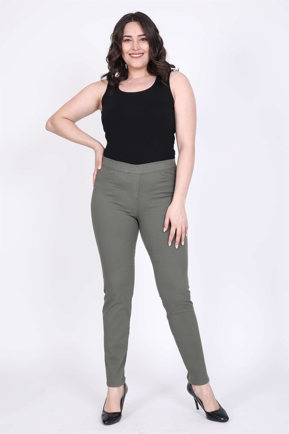 Myline-Beli Lastikli Pantolon-Büyük Beden Pantolon-23408-m