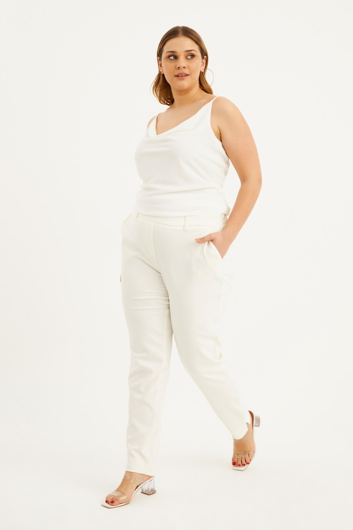 Myline-Beli Lastikli Slim Fit Klasik Pantolon-Büyük Beden Pantolon-77400