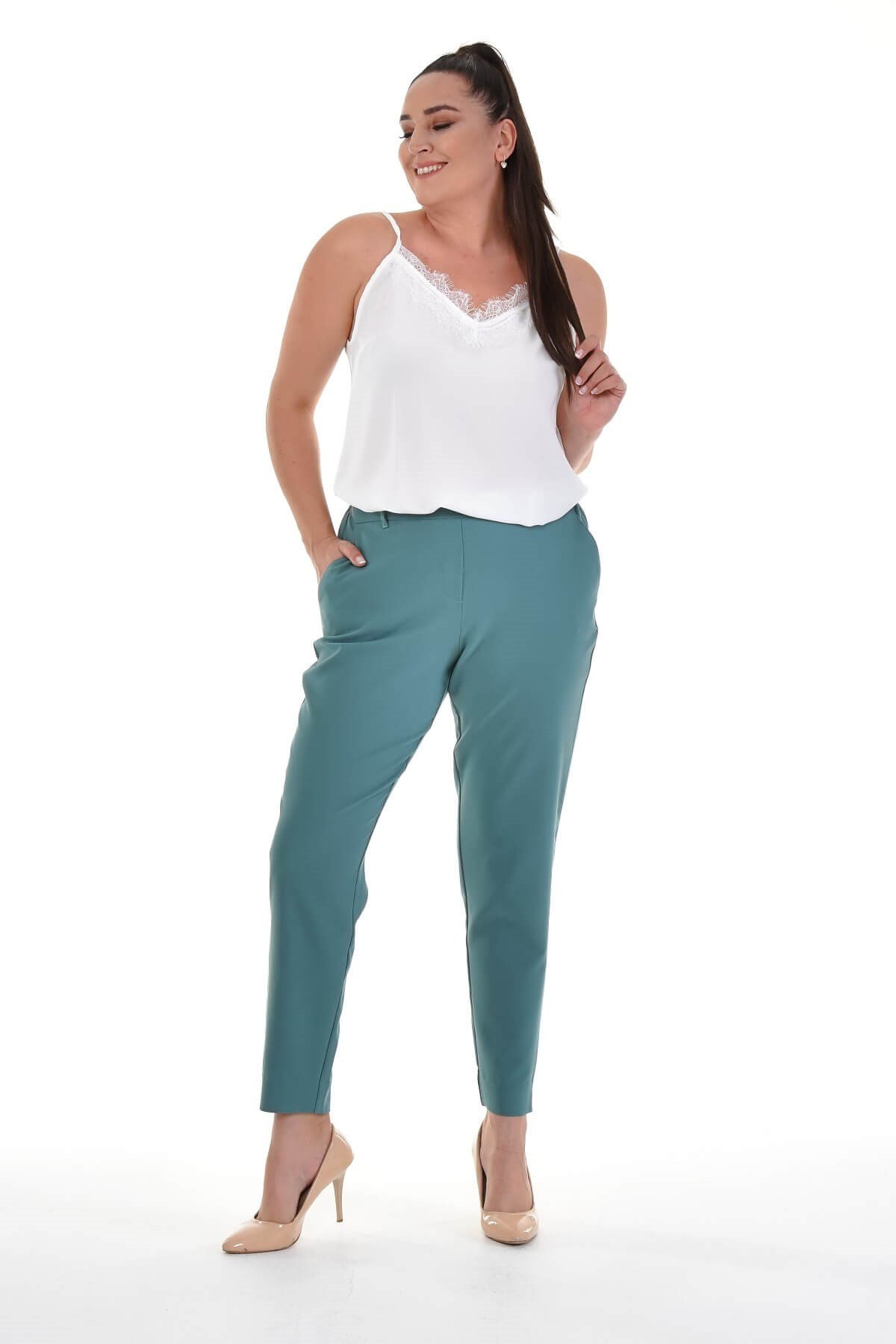 Myline-Beli Lastikli Slim Fit Klasik Pantolon-Büyük Beden Pantolon-77136