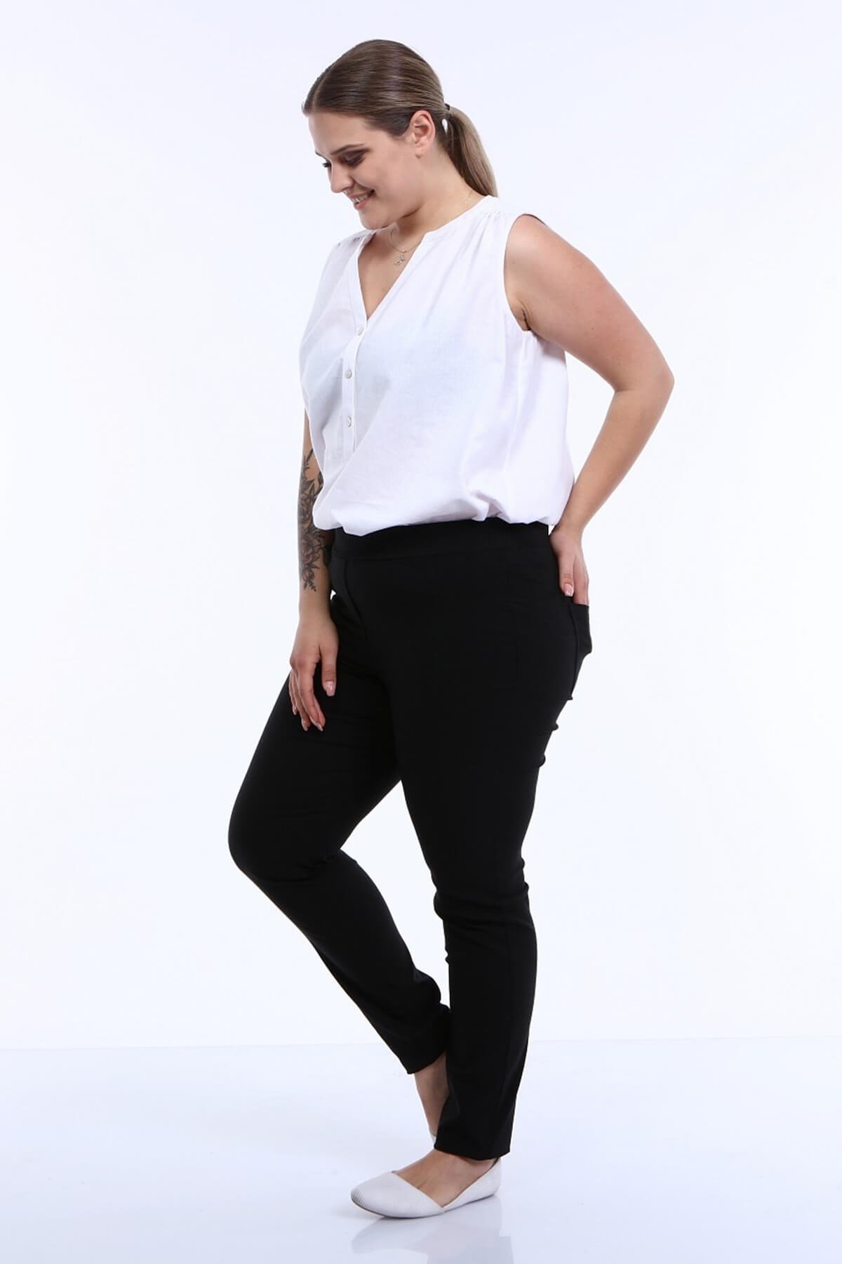 Myline-Beli Lastikli Strech Pantolon-Büyük Beden Pantolon-66709