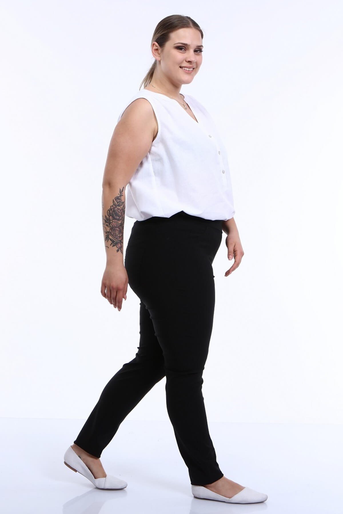 Myline-Beli Lastikli Strech Pantolon-Büyük Beden Pantolon-66709