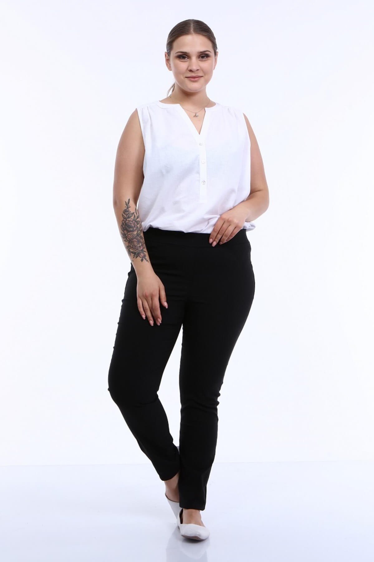 Myline-Beli Lastikli Strech Pantolon-Büyük Beden Pantolon-66709