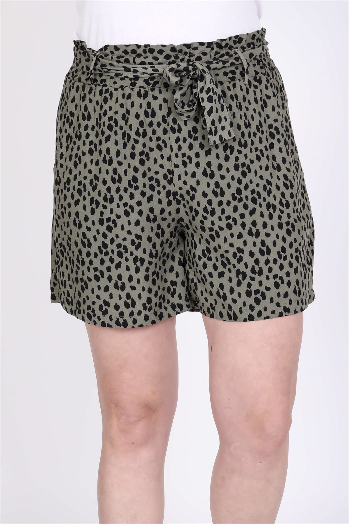 Myline-Beli Lastikli ve Kuşaklı Şort-Büyük Beden Şort-45566