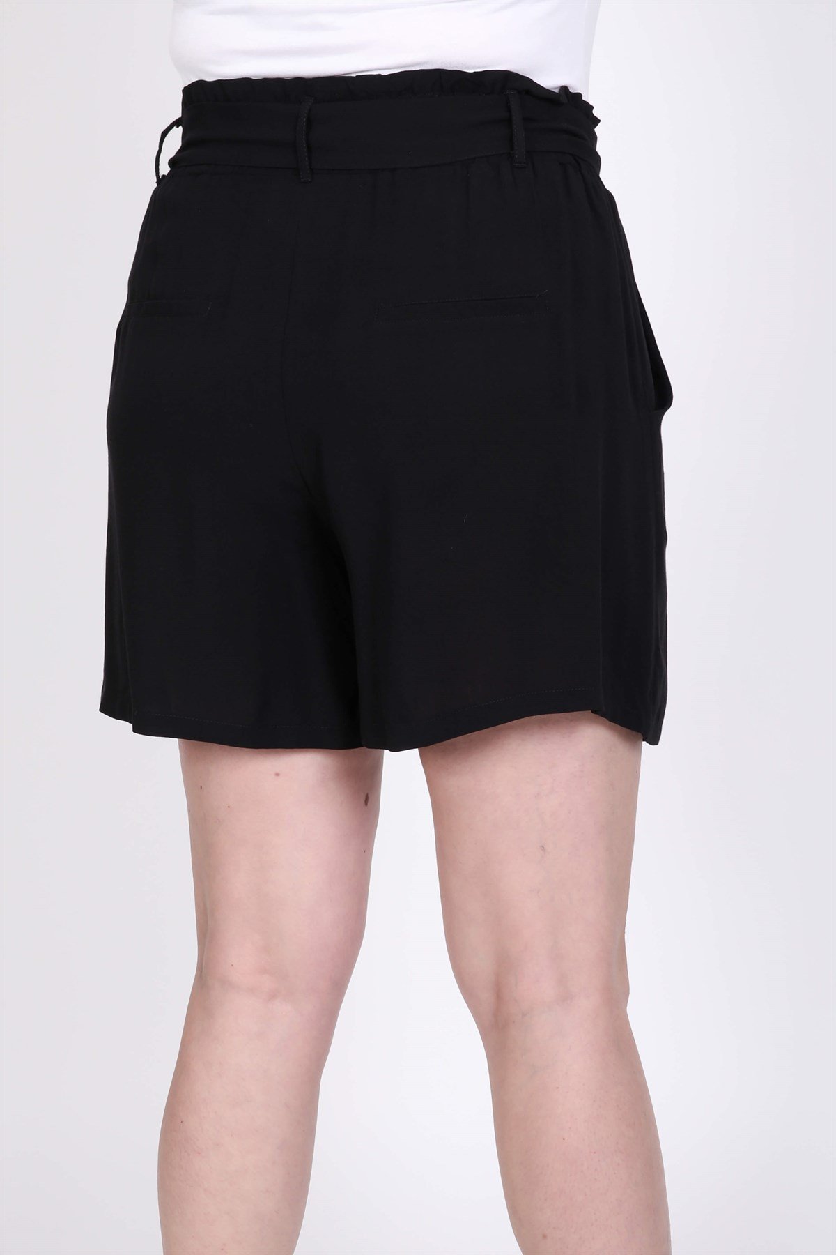 Myline-Beli Lastikli ve Kuşaklı Şort-Büyük Beden Şort-45564