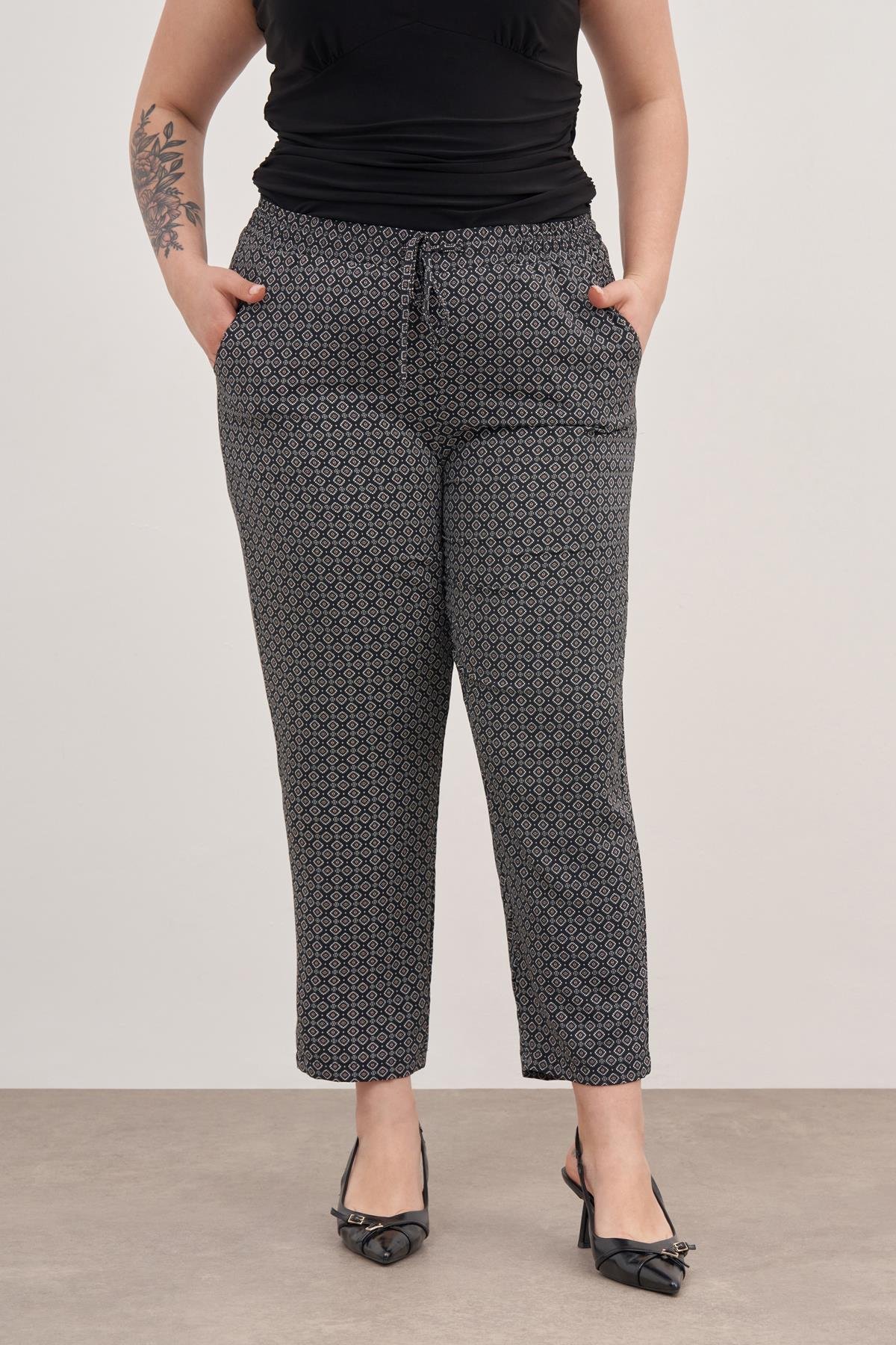 Myline-Beli Lastikli Yazlık Pantolon-Büyük Beden Pantolon-128669