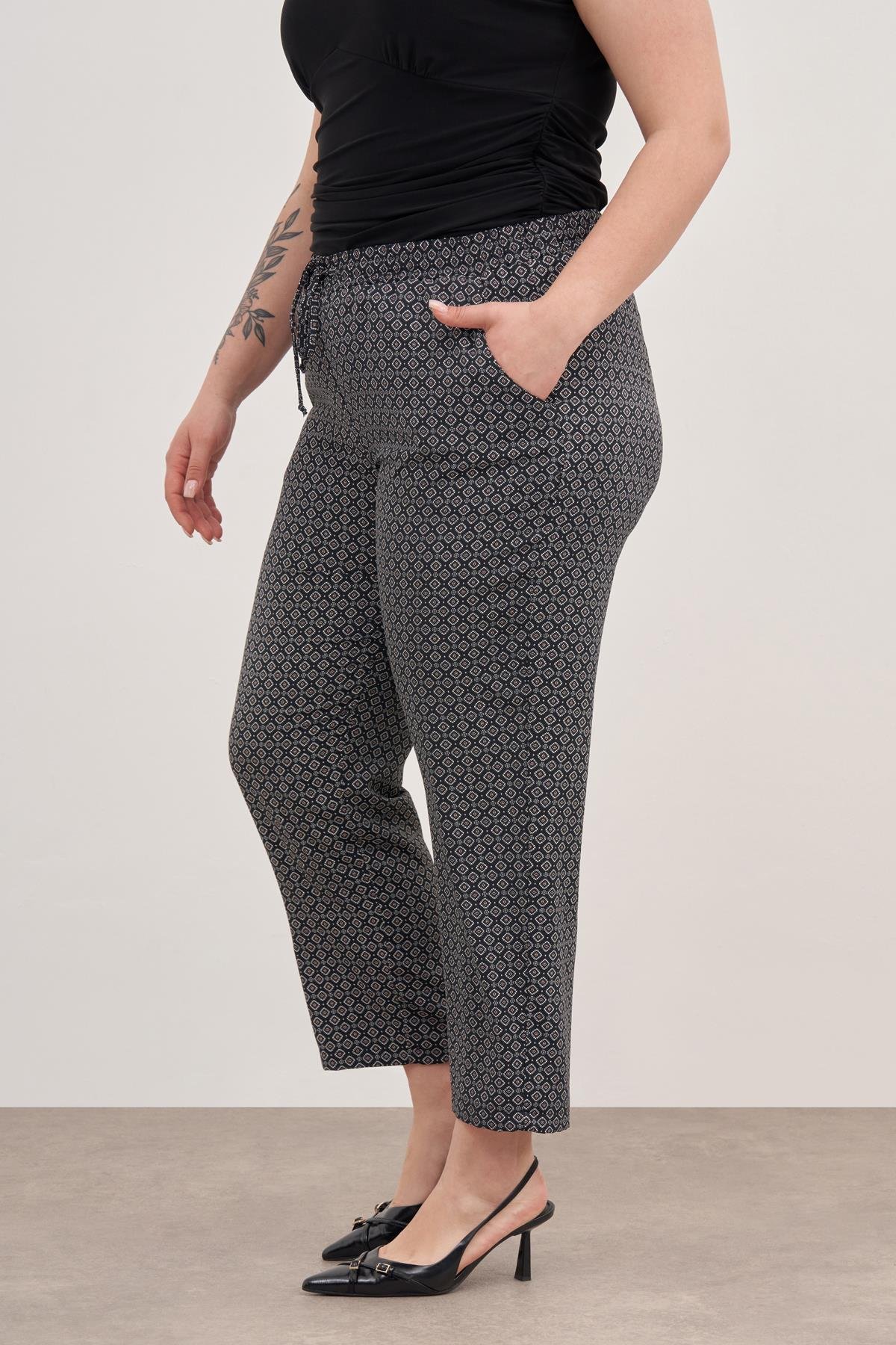 Myline-Beli Lastikli Yazlık Pantolon-Büyük Beden Pantolon-128669