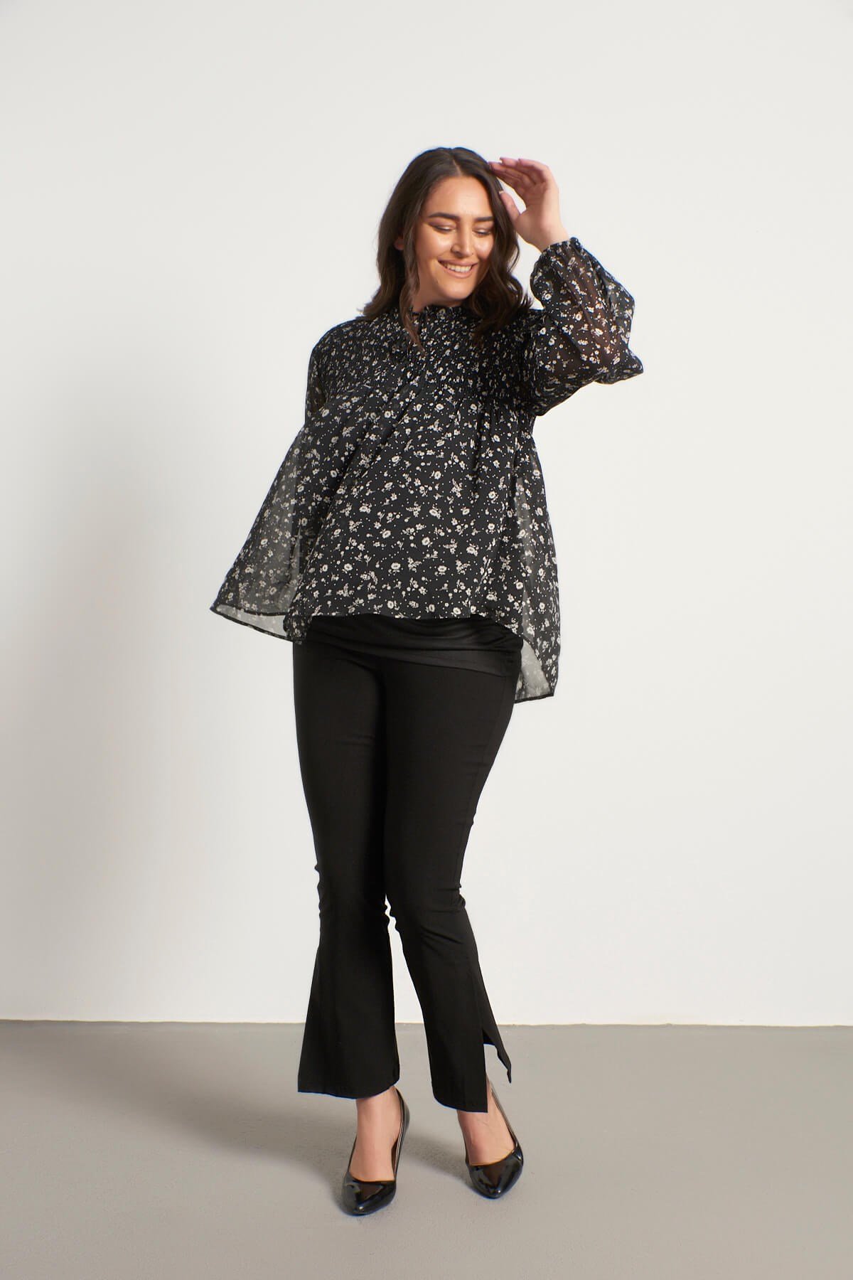 Myline-Beli Lastikli Yırtmaçlı Pantolon-Büyük Beden Pantolon-46002