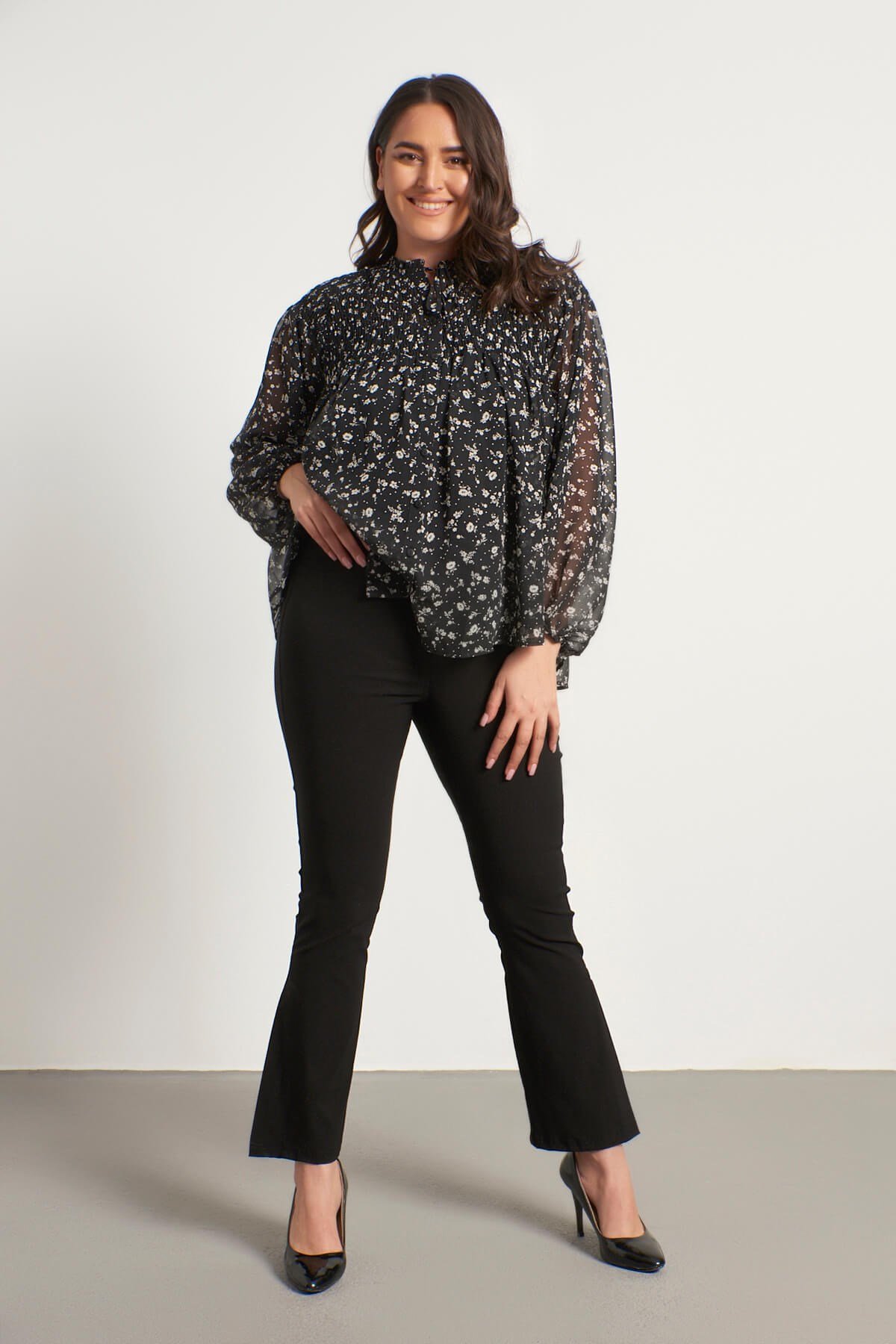 Myline-Beli Lastikli Yırtmaçlı Pantolon-Büyük Beden Pantolon-46002