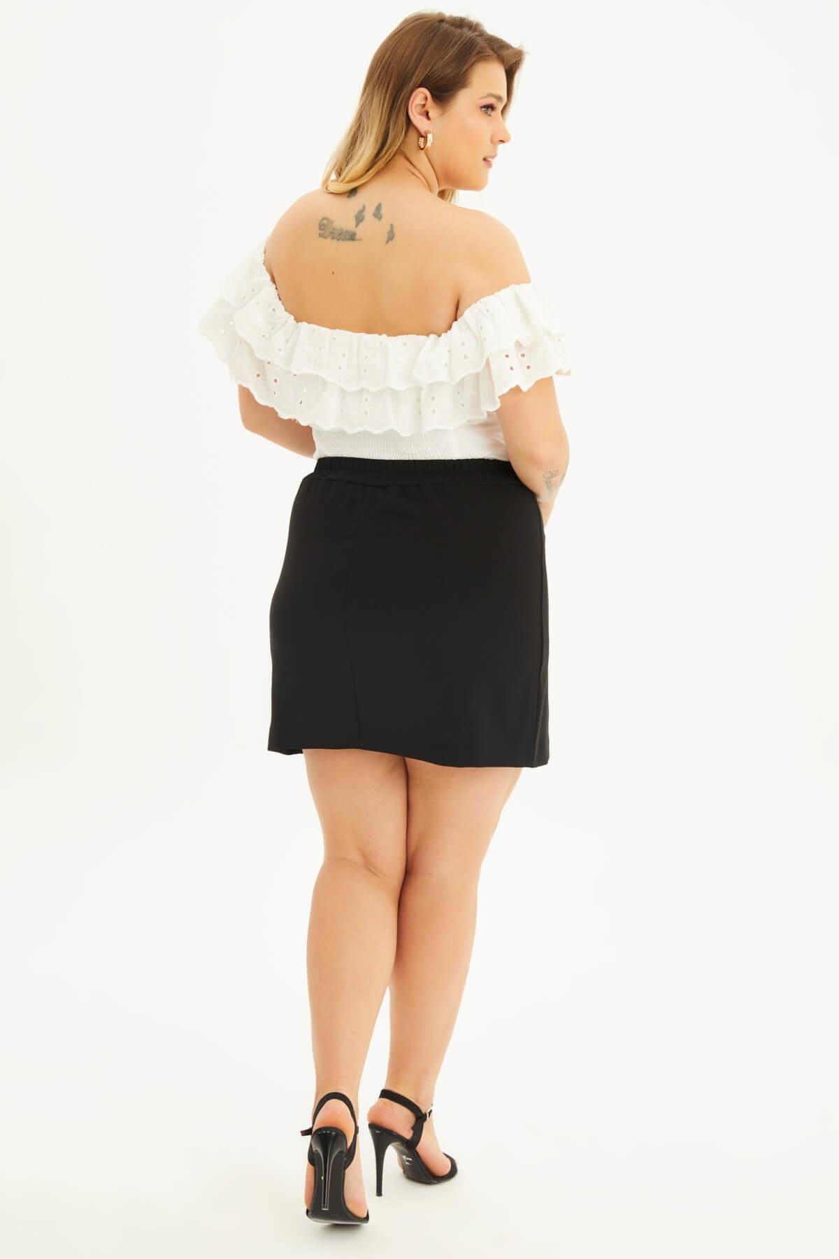 Myline-Beli Lastikli Yırtmaçlı Şort Etek-Büyük Beden Etek-87894