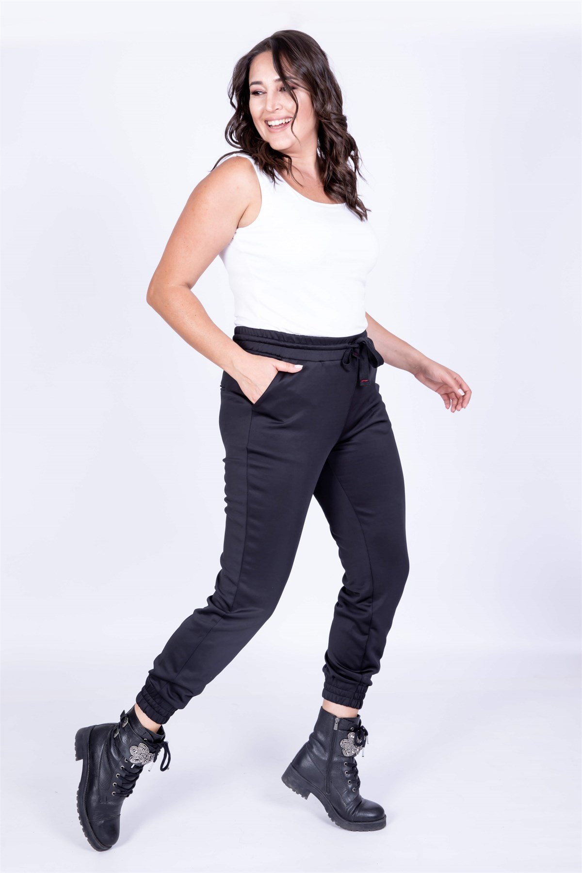 Myline-Beli ve Paçası Lastikli Pantolon-Büyük Beden Pantolon-35108