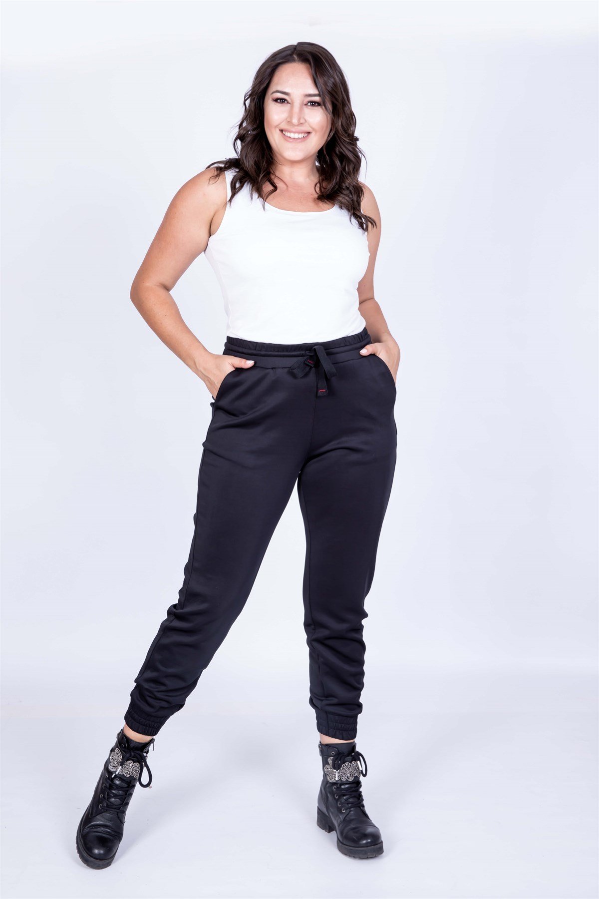 Myline-Beli ve Paçası Lastikli Pantolon-Büyük Beden Pantolon-35108