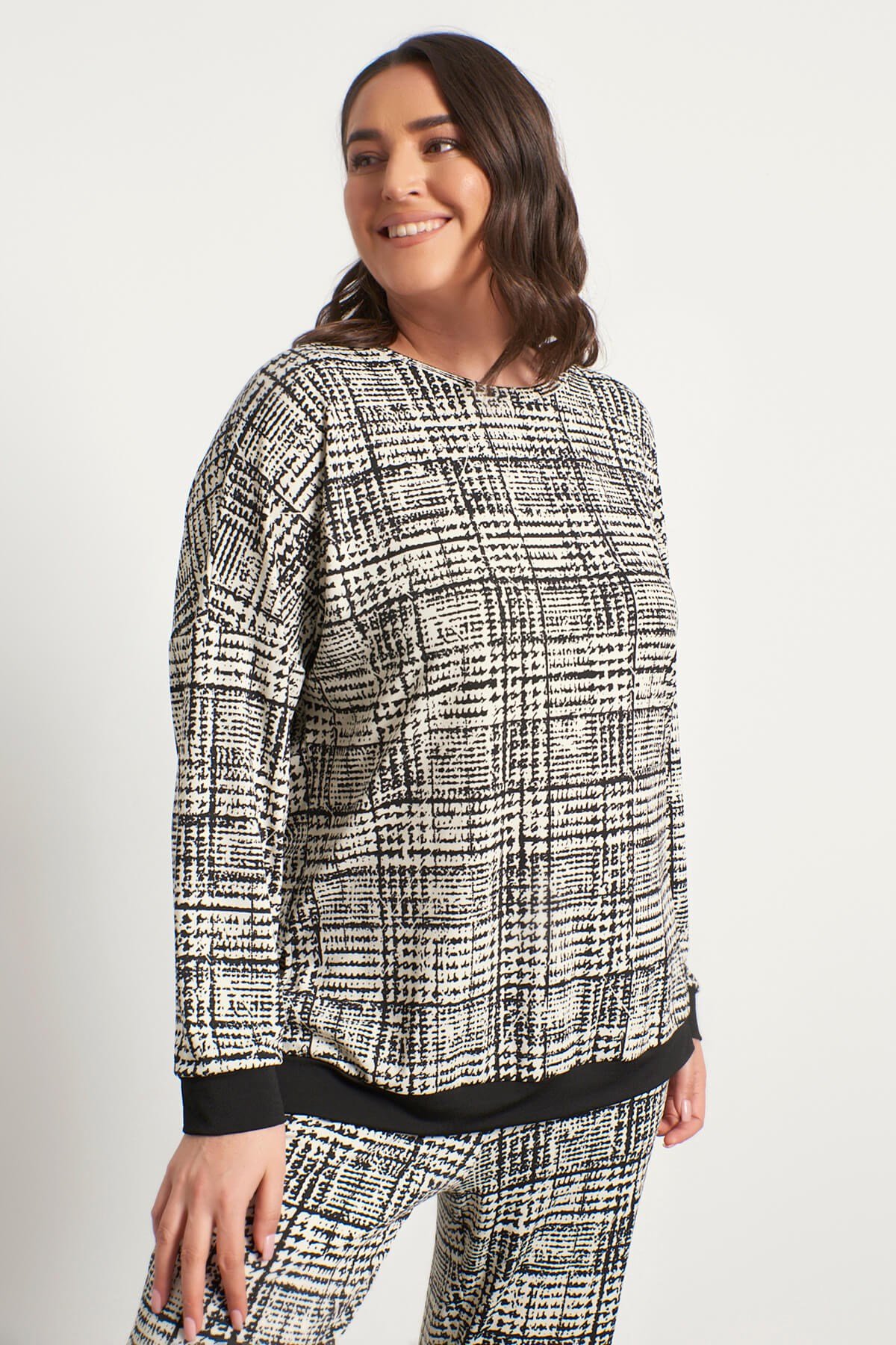 Myline-Bisiklet Yaka Sweatshirt-Büyük Beden Ev Giyim-56223