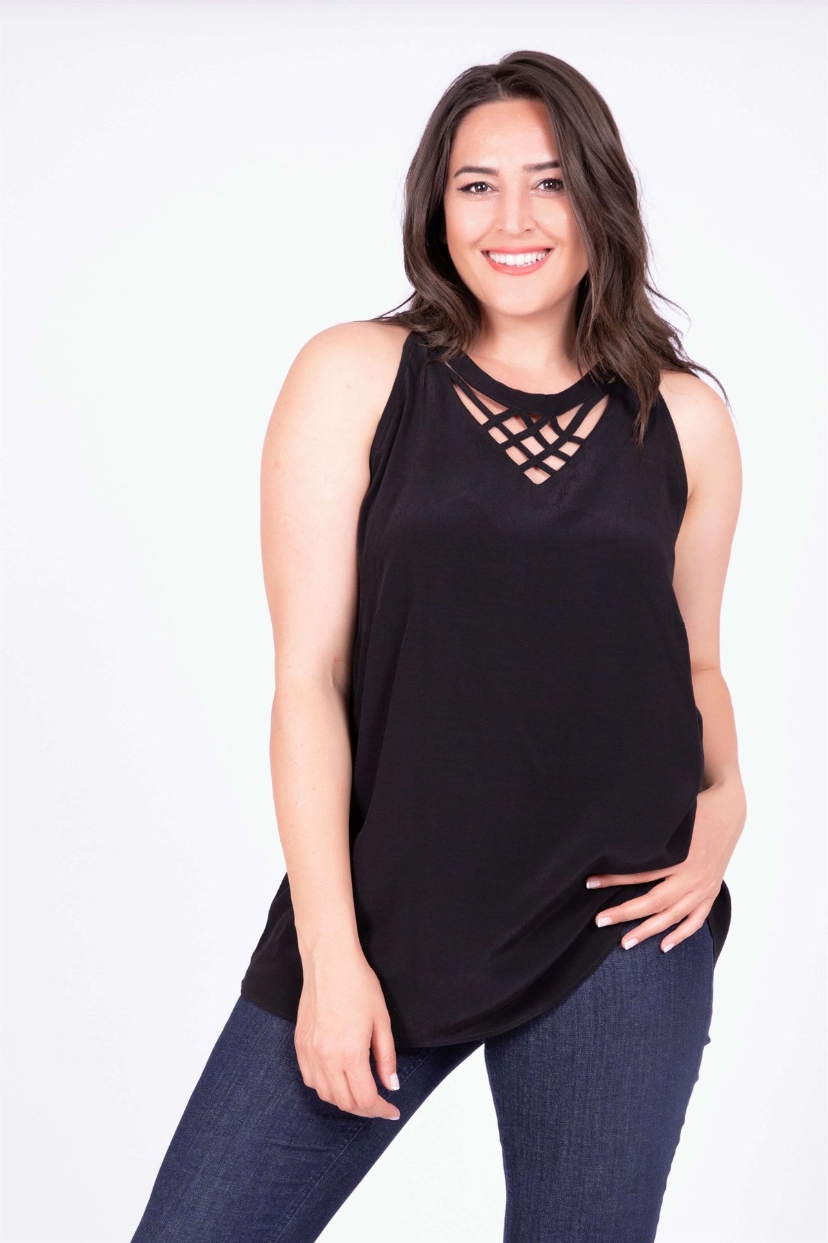 Myline-Biye Detaylı Kolsuz Bluz-Bluz-34667