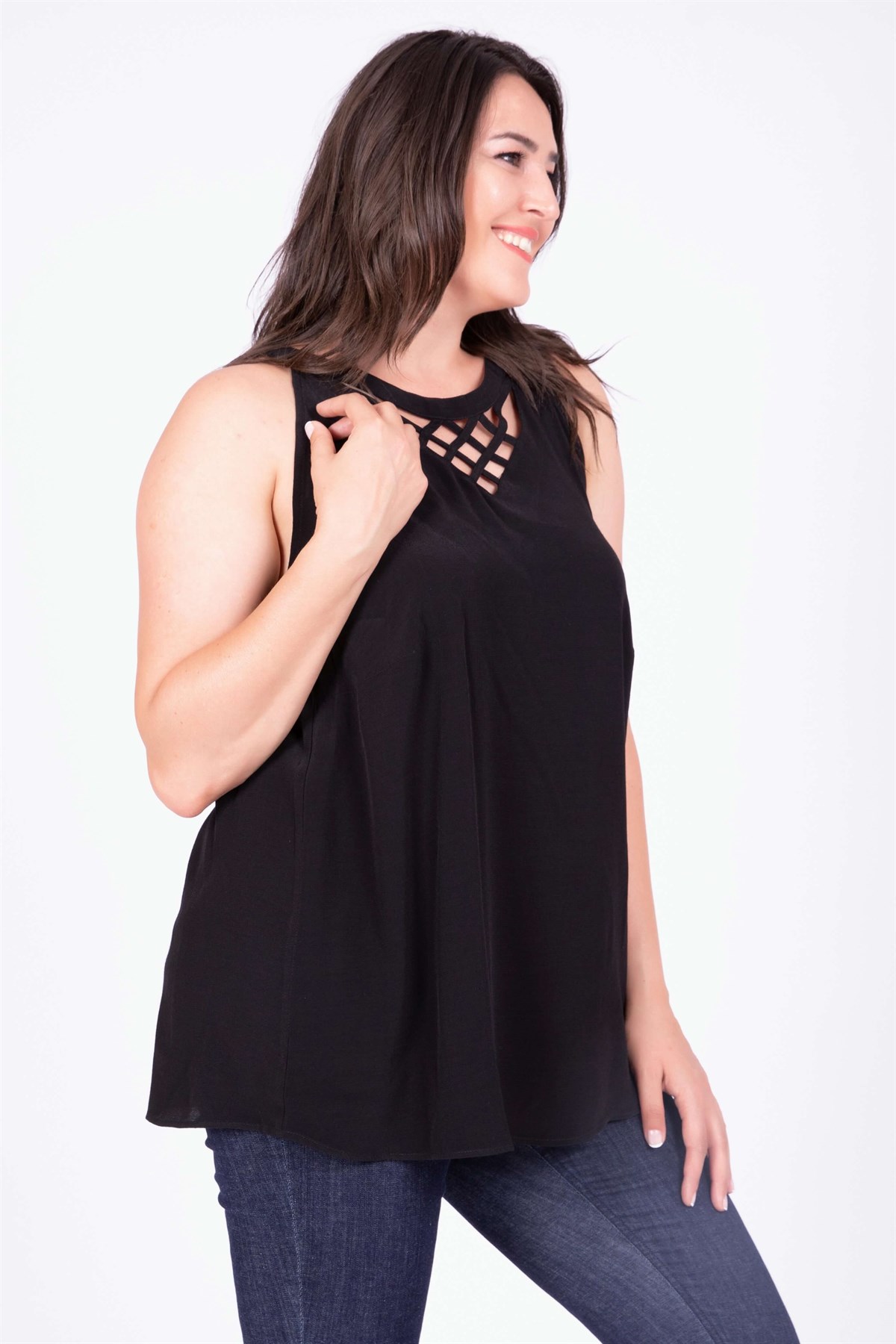 Myline-Biye Detaylı Kolsuz Bluz-Bluz-34667