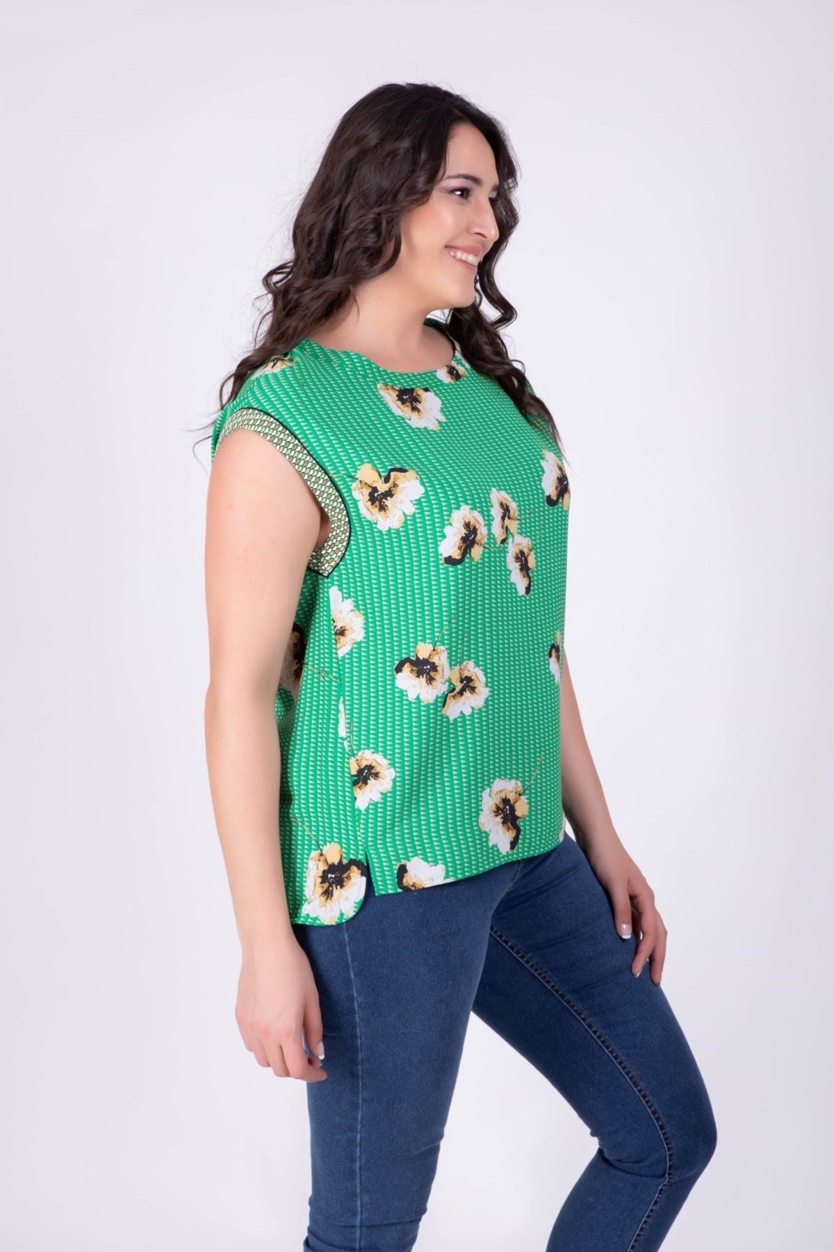 Myline-Biyeli Salaş Bluz-Büyük Beden Bluz-34099