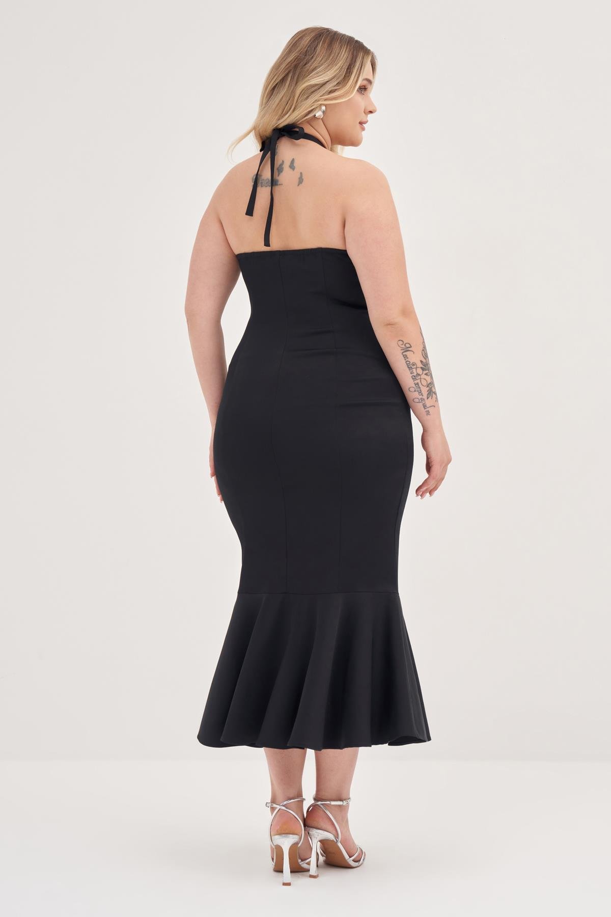 Myline-Boyundan Bağlamalı Vücuda Oturan Elbise-Büyük Beden Abiye Elbise-128867