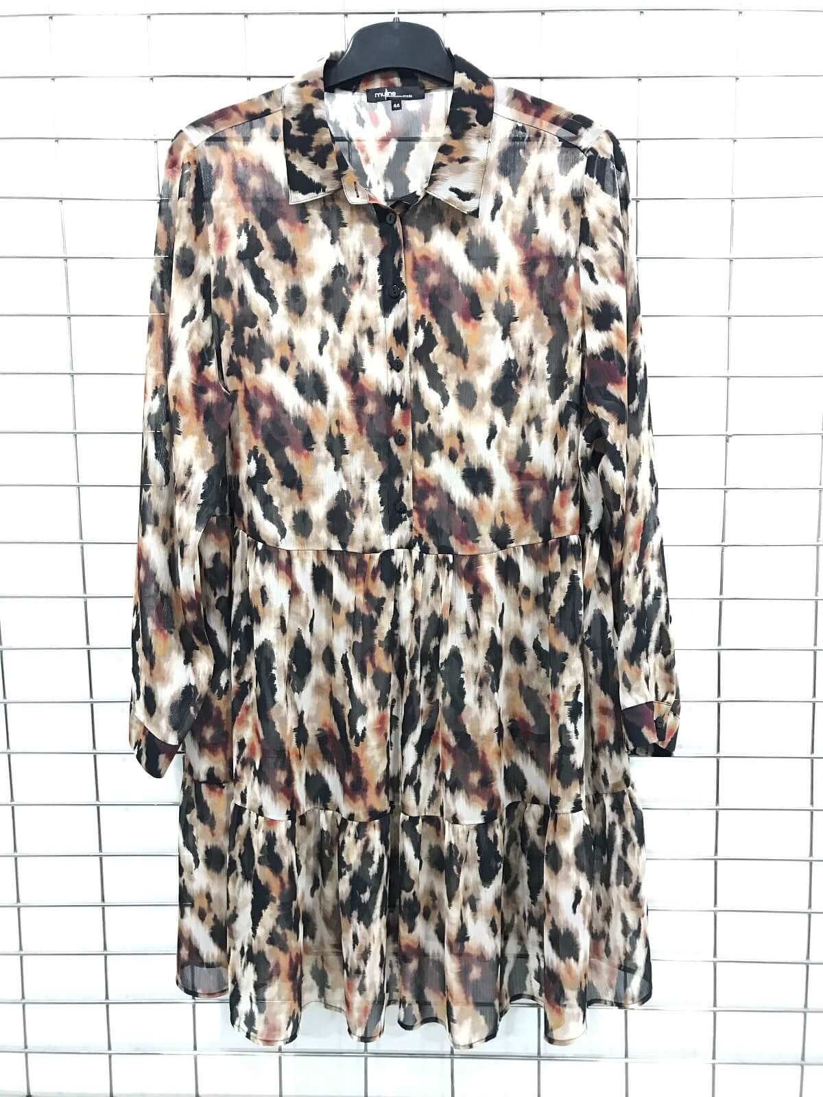 Myline-Büzgü Detaylı Astarlı Şifon Elbise-Büyük Beden Outlet-45903