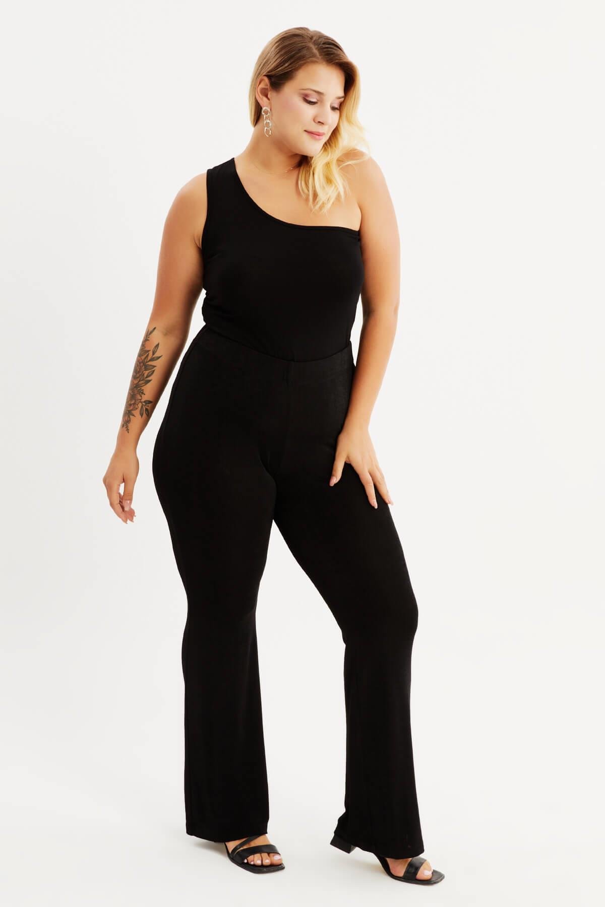 Myline-Buzzy Beli Lastikli İspanyol Paça Pantolon-Büyük Beden Pantolon-88006