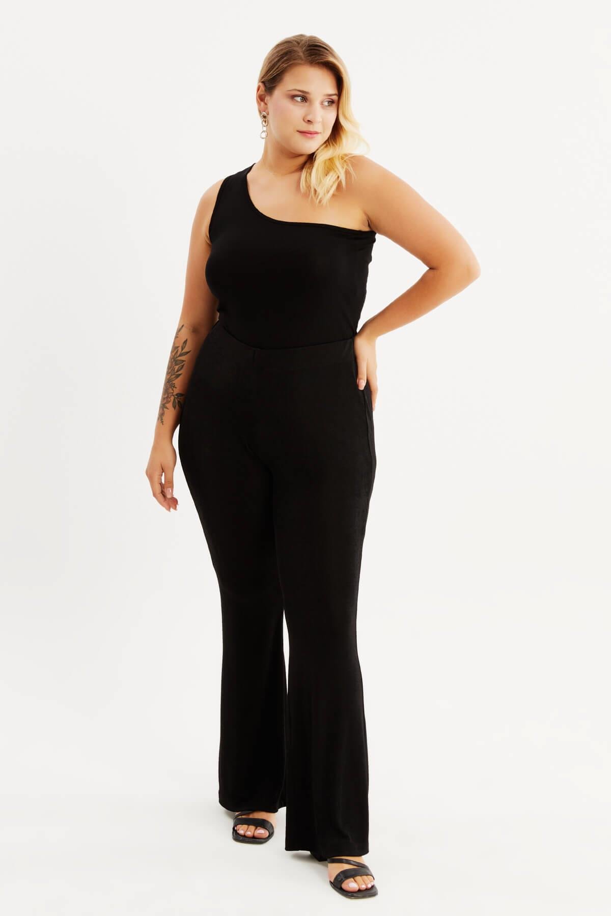 Myline-Buzzy Beli Lastikli İspanyol Paça Pantolon-Büyük Beden Pantolon-88006