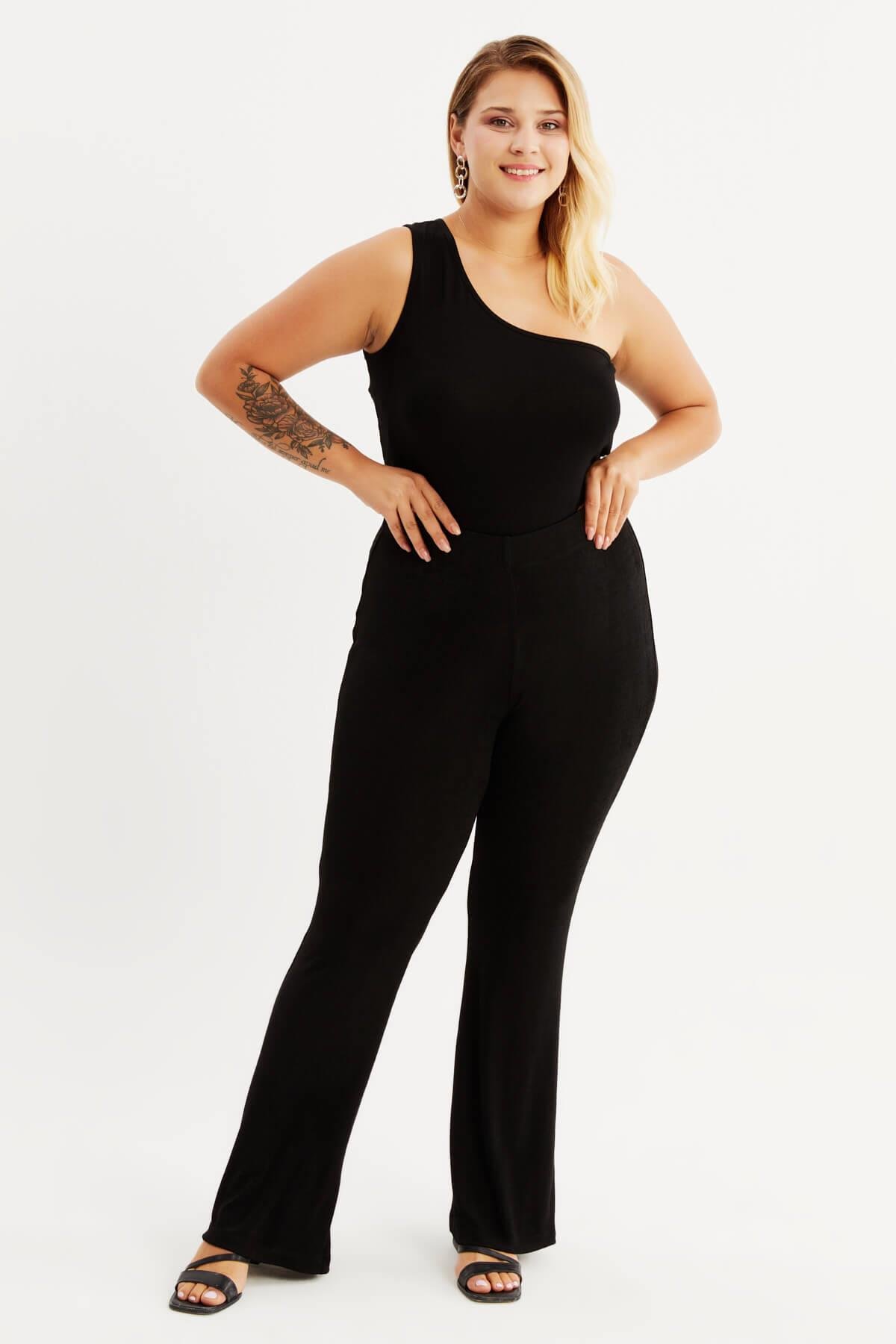 Myline-Buzzy Beli Lastikli İspanyol Paça Pantolon-Büyük Beden Pantolon-88006