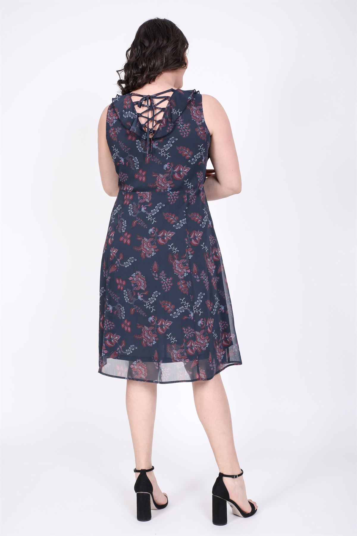 Myline-Çapraz Biye Detaylı Şifon Elbise-Büyük Beden Günlük Elbiseler-45418