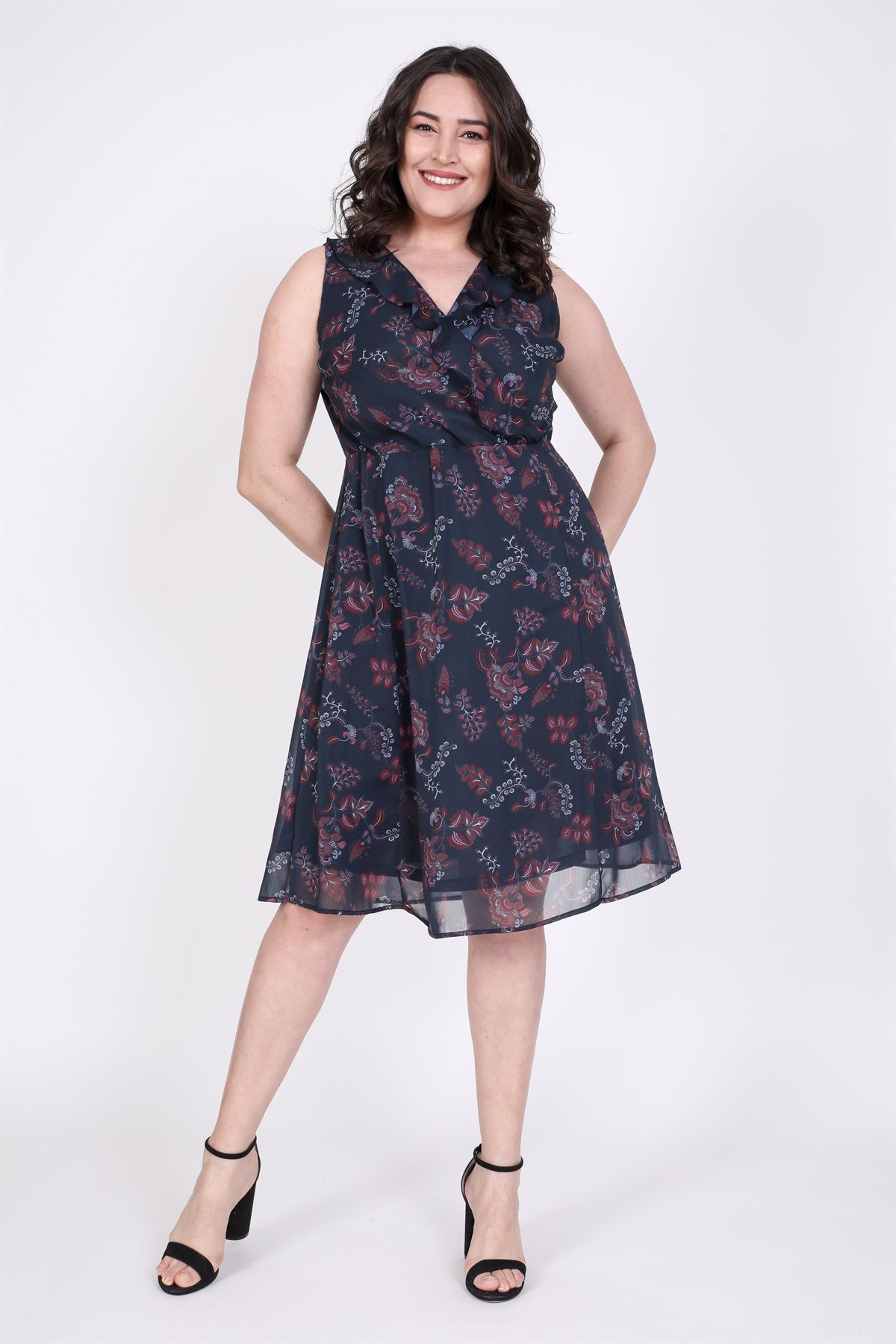 Myline-Çapraz Biye Detaylı Şifon Elbise-Büyük Beden Günlük Elbiseler-45418