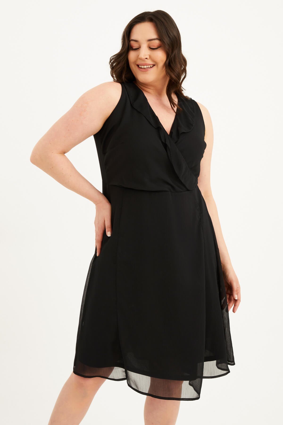 Myline-Çapraz Biyeli Astarlı Şifon Elbise-Büyük Beden Abiye Elbise-77453