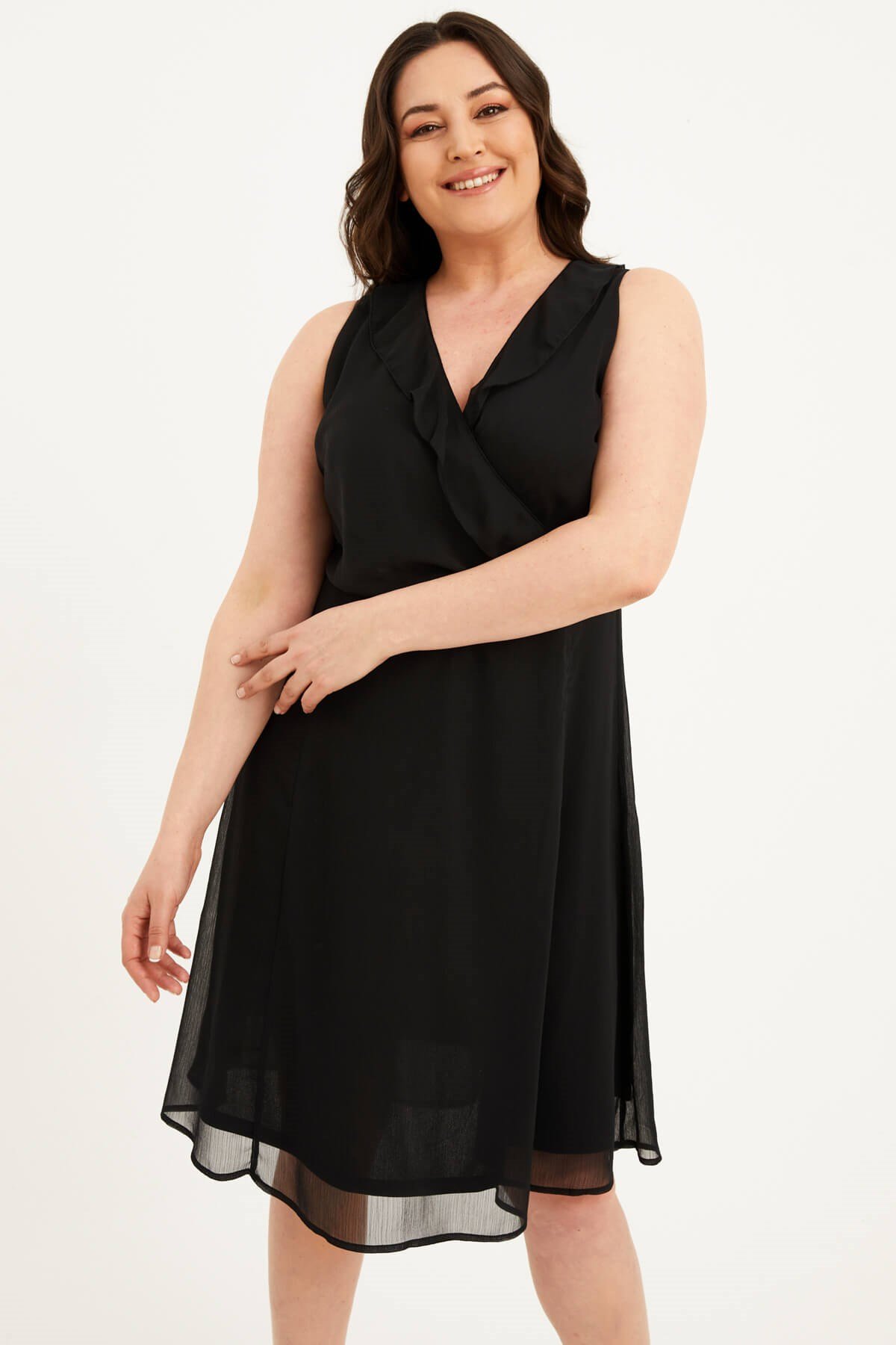 Myline-Çapraz Biyeli Astarlı Şifon Elbise-Büyük Beden Abiye Elbise-77453