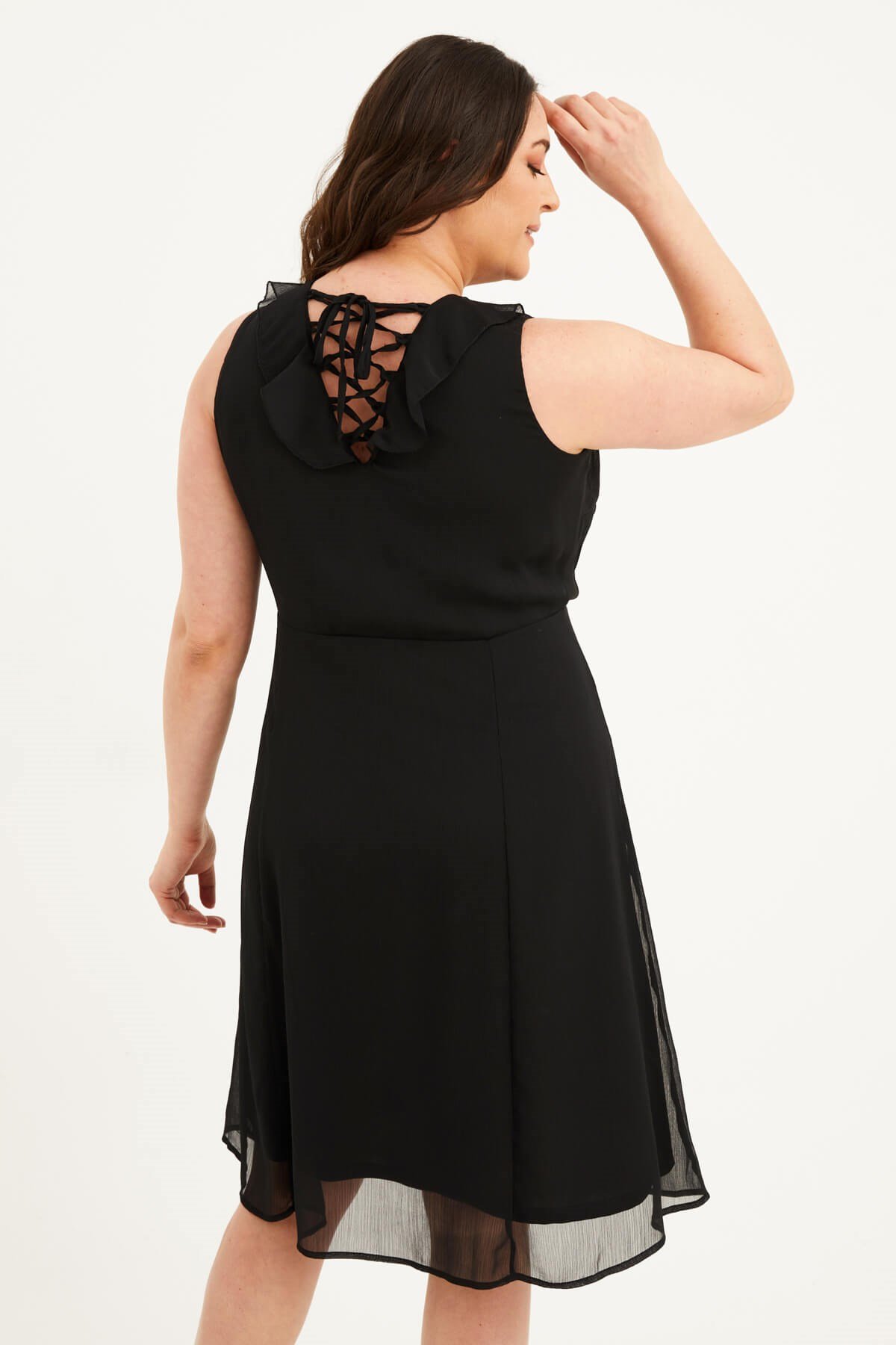 Myline-Çapraz Biyeli Astarlı Şifon Elbise-Büyük Beden Abiye Elbise-77453