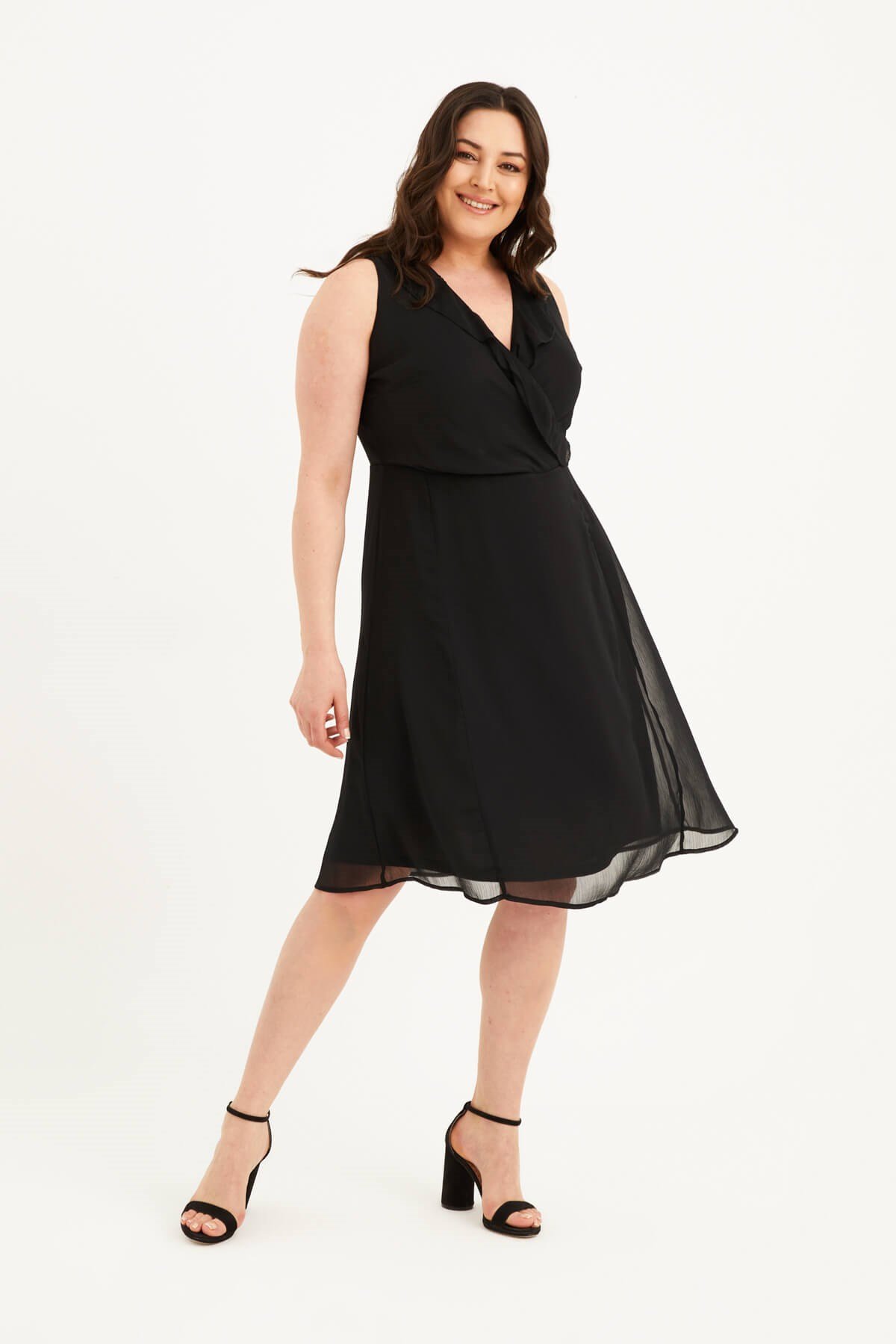 Myline-Çapraz Biyeli Astarlı Şifon Elbise-Büyük Beden Abiye Elbise-77453