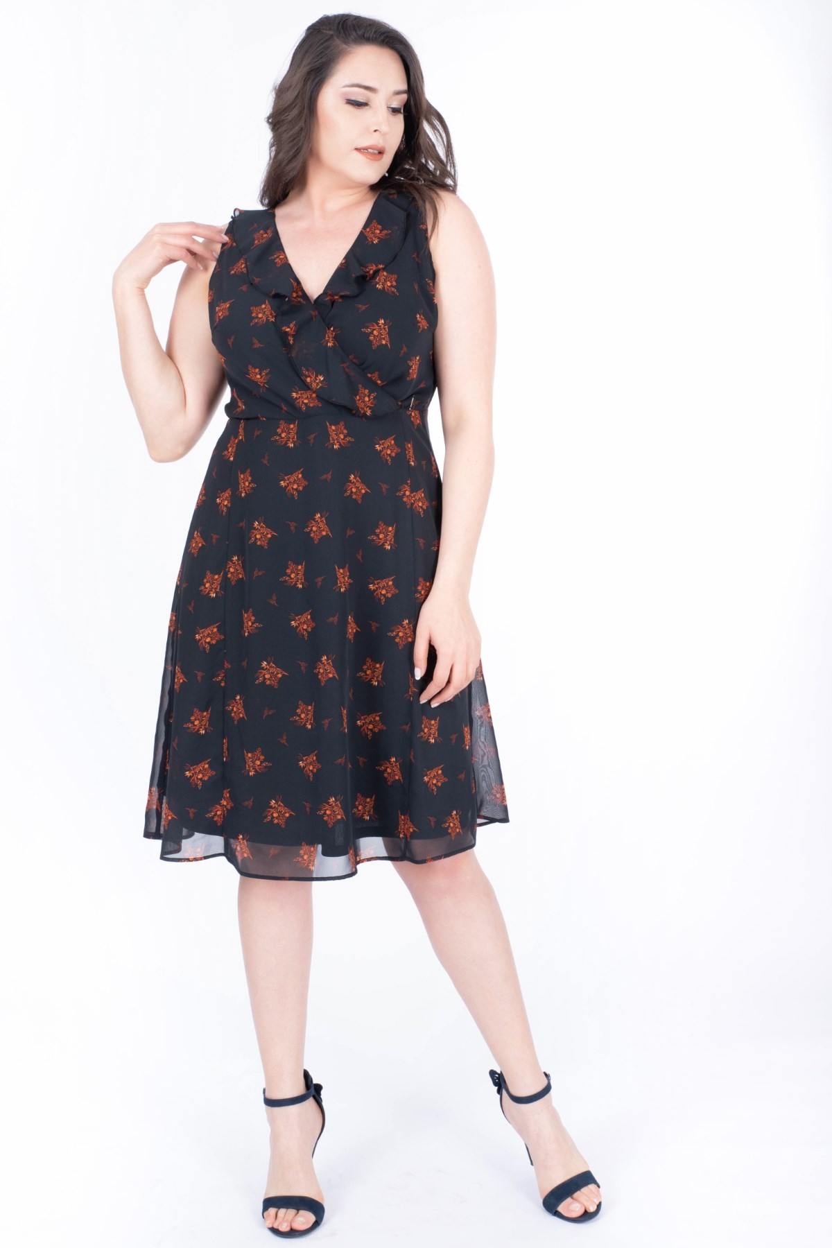 Myline-Çapraz Biyeli Astarlı Şifon Elbise-Elbise-34635