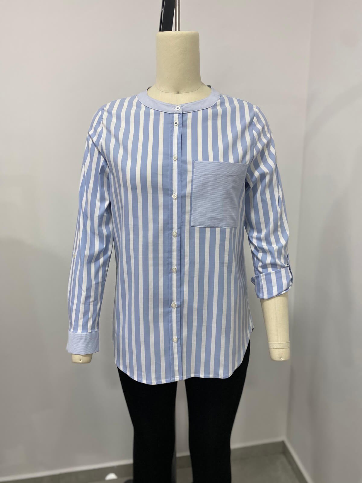 Myline-Cep Detay Çizgili Gömlek -Büyük Beden Outlet-66464