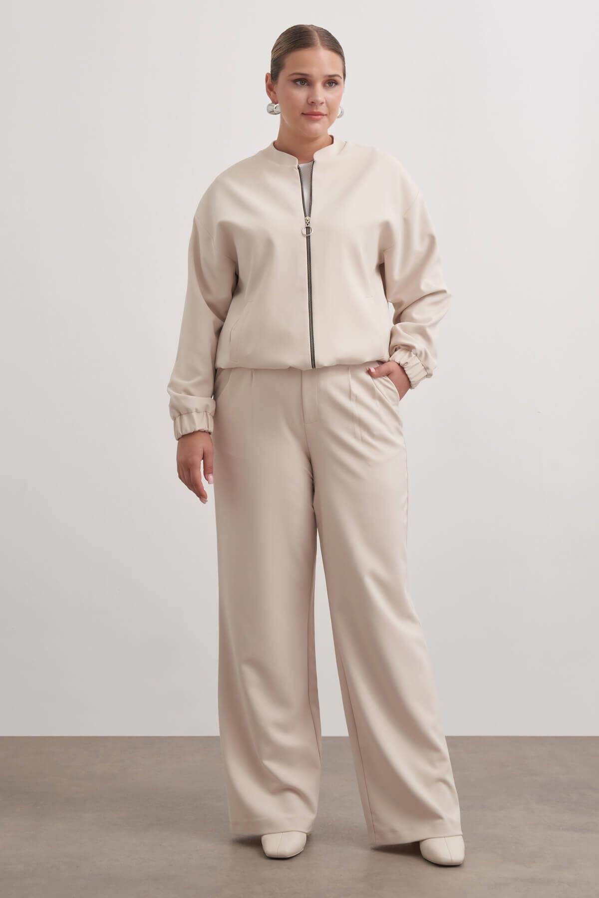 Myline-Cep Detaylı Astarlı Stoperli Bomber Ceket-Büyük Beden Ceket-149471