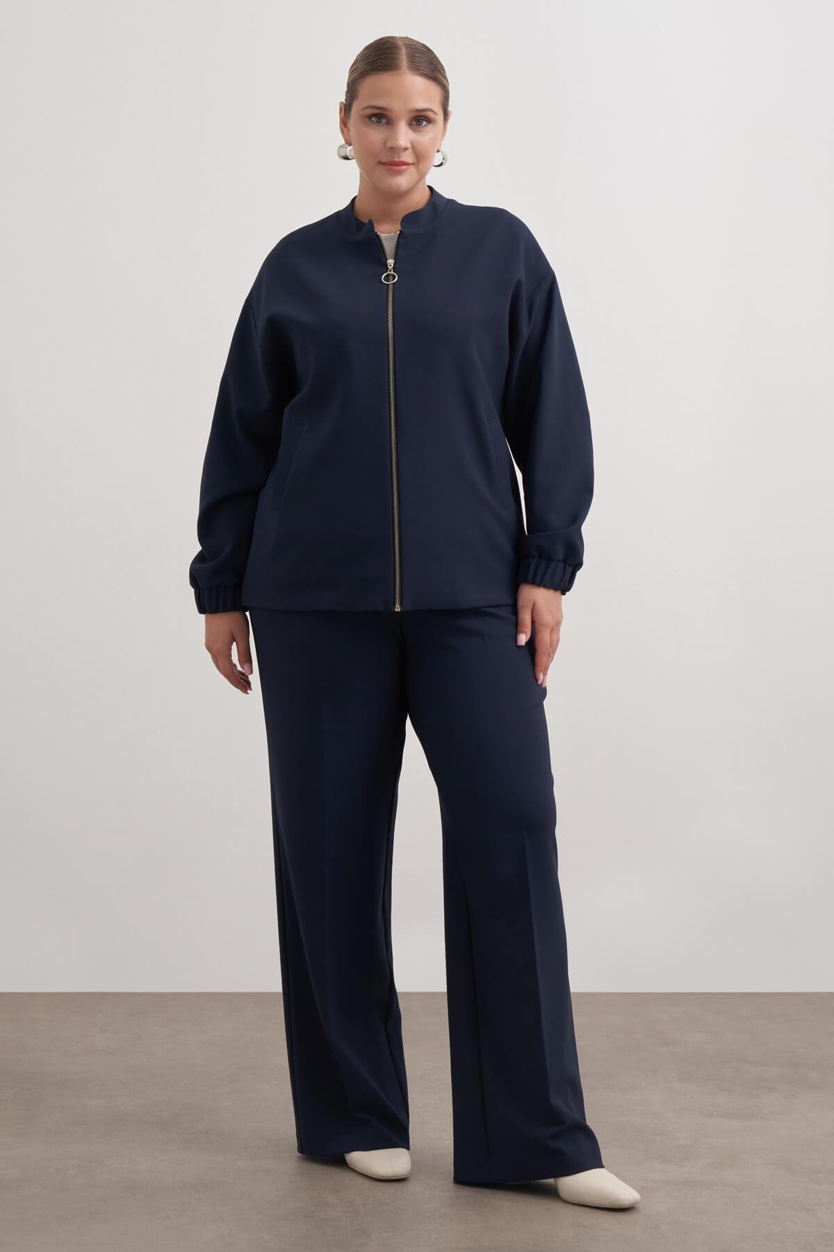 Myline-Cep Detaylı Astarlı Stoperli Bomber Ceket-Büyük Beden Ceket-149468