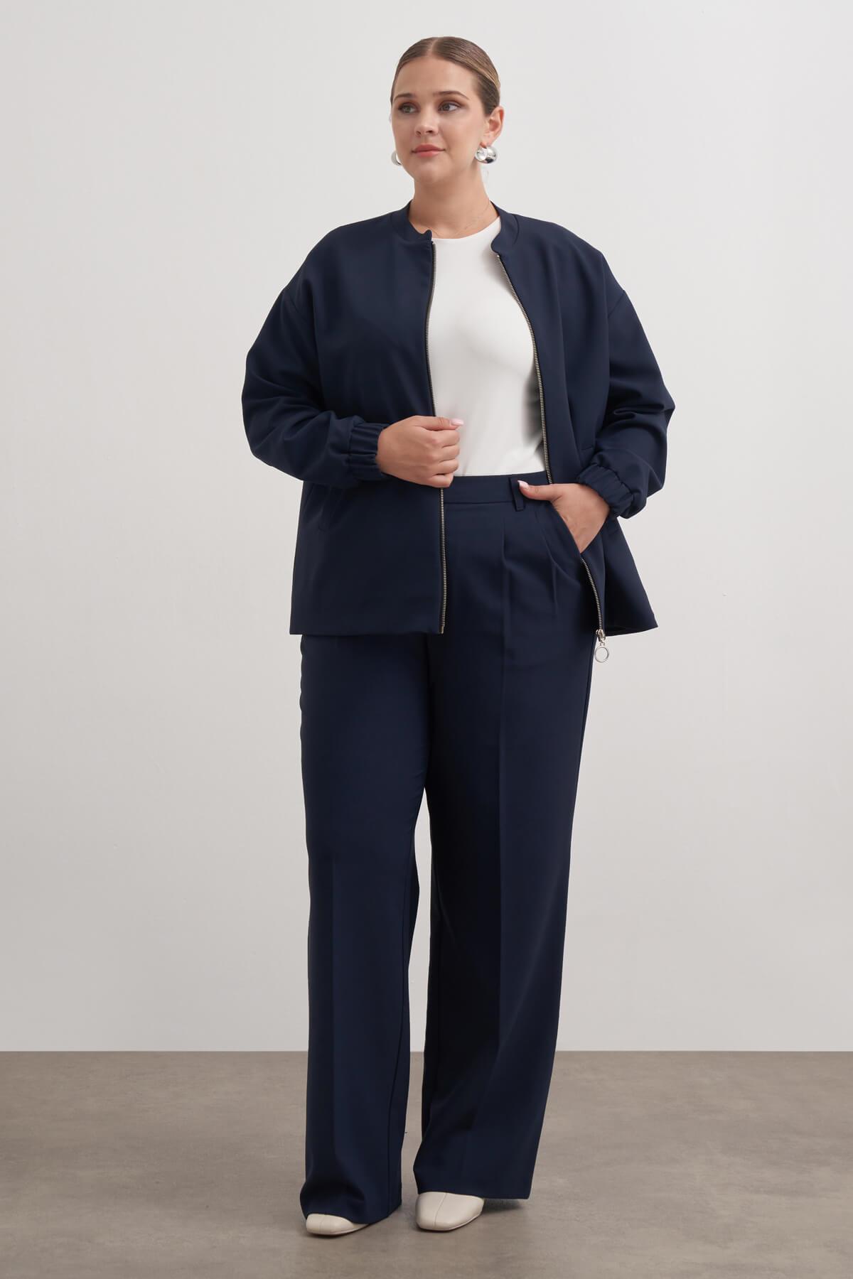 Myline-Cep Detaylı Astarlı Stoperli Bomber Ceket-Büyük Beden Ceket-149468