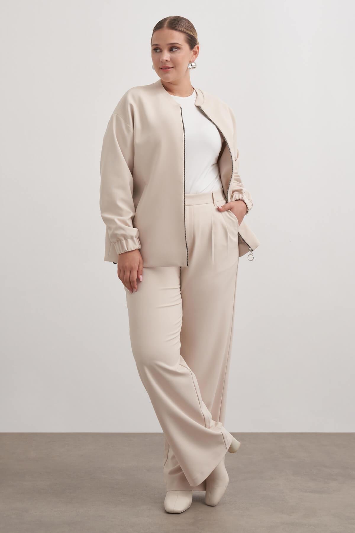 Myline-Cep Detaylı Astarlı Stoperli Bomber Ceket-Büyük Beden Ceket-149471