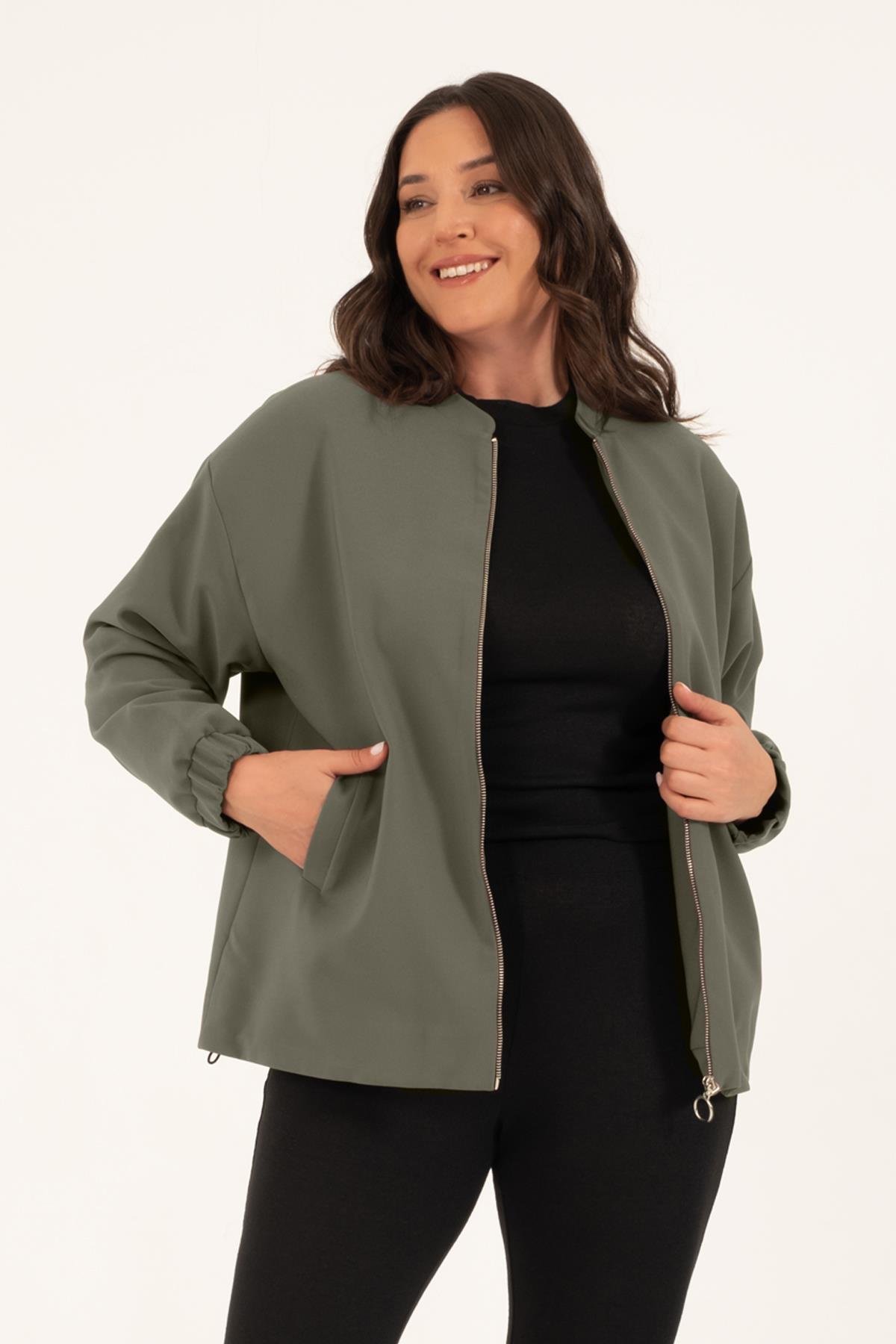 Myline-Cep Detaylı Astarlı Stoperli Bomber Ceket-Büyük Beden Ceket-128834