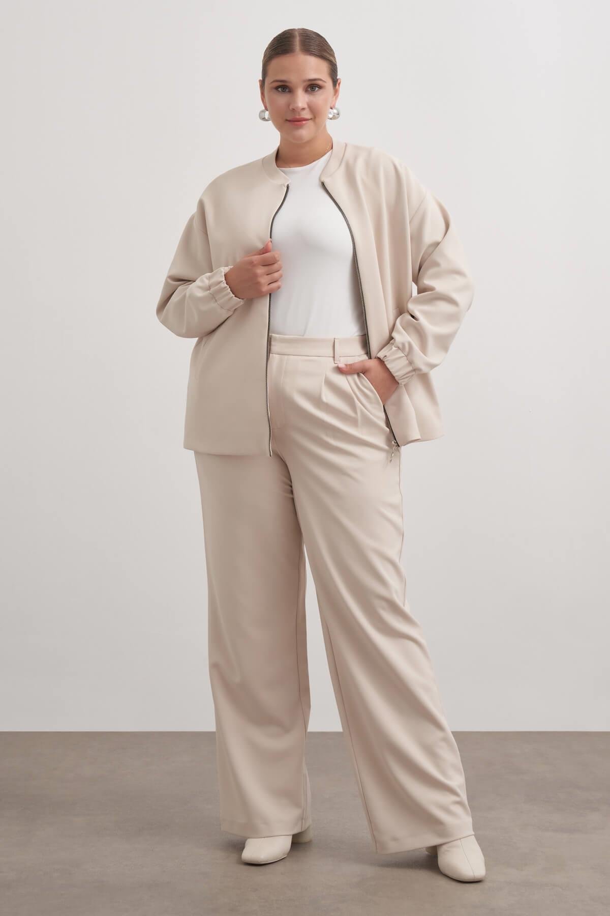 Myline-Cep Detaylı Astarlı Stoperli Bomber Ceket-Büyük Beden Ceket-149471