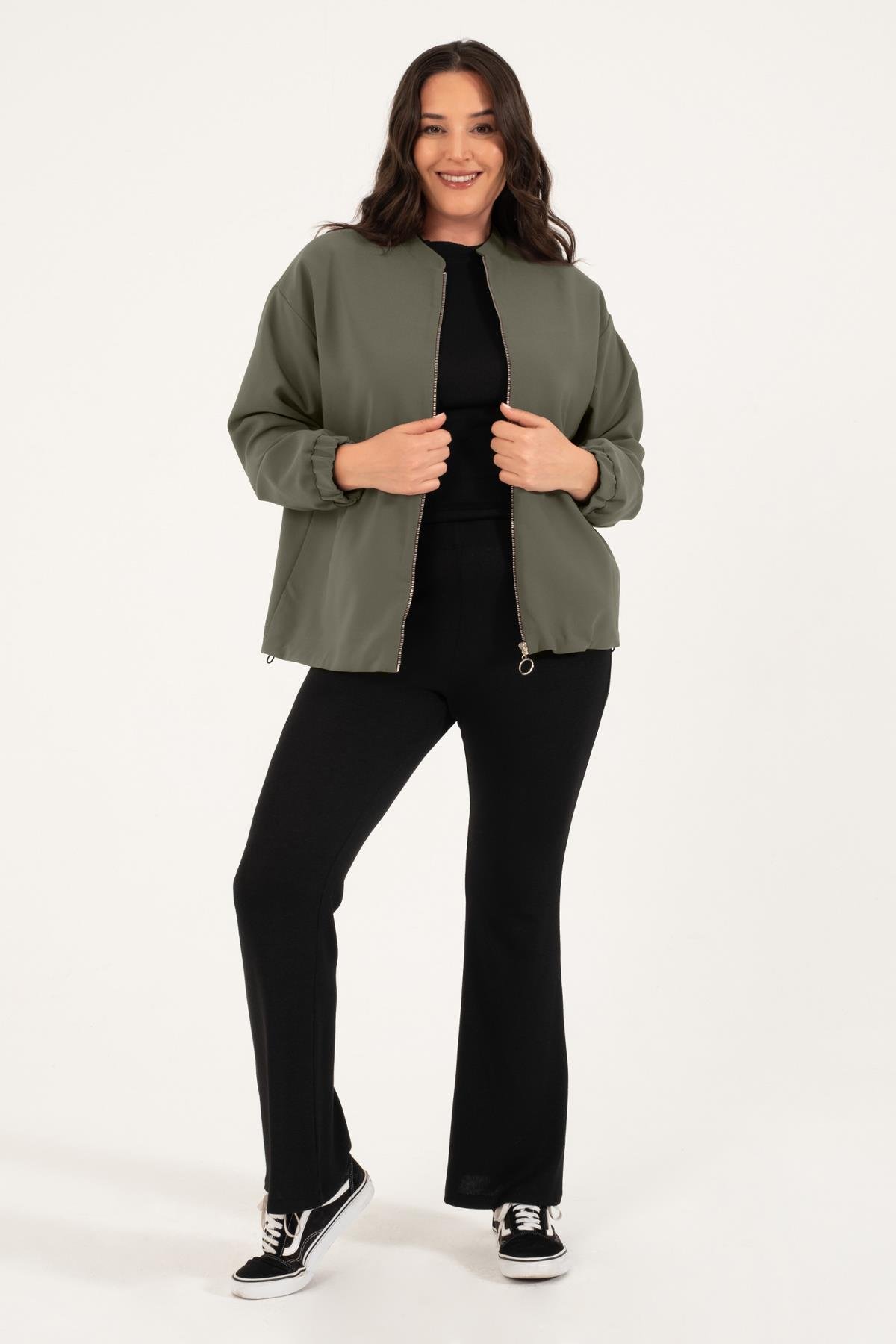 Myline-Cep Detaylı Astarlı Stoperli Bomber Ceket-Büyük Beden Ceket-128834