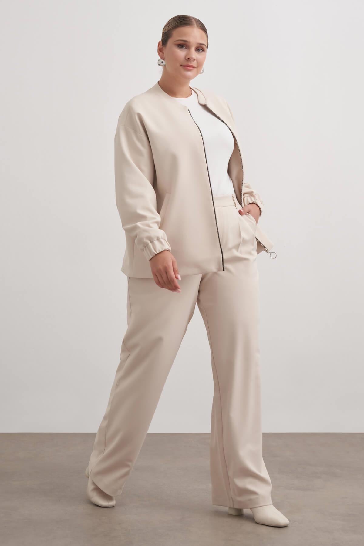 Myline-Cep Detaylı Astarlı Stoperli Bomber Ceket-Büyük Beden Ceket-149471