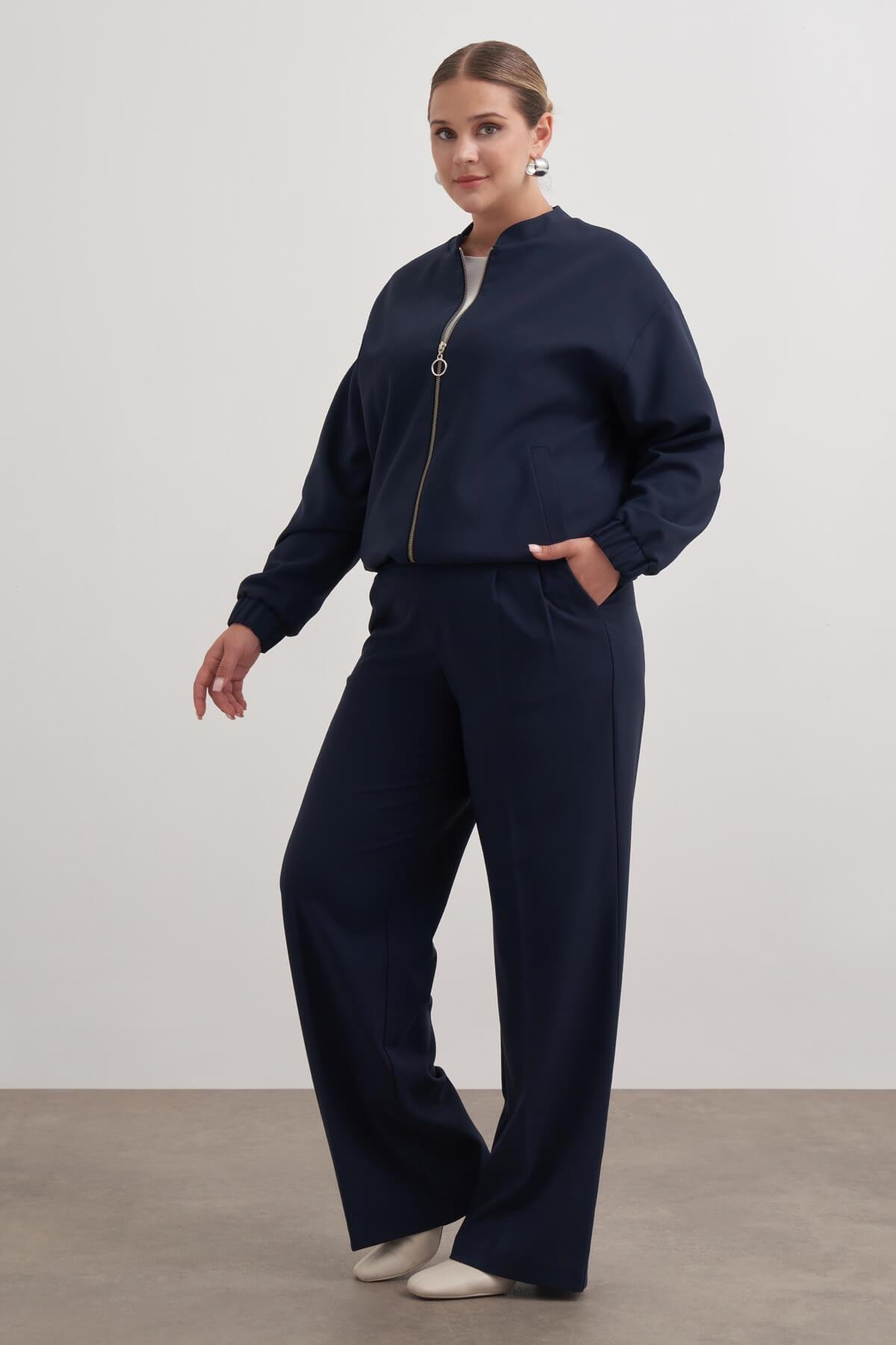 Myline-Cep Detaylı Astarlı Stoperli Bomber Ceket-Büyük Beden Ceket-149468