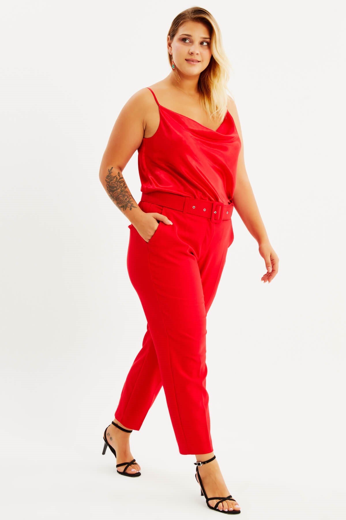 Myline-Cep Detaylı Kemerli Klasik Pantolon-Büyük Beden Pantolon-87983