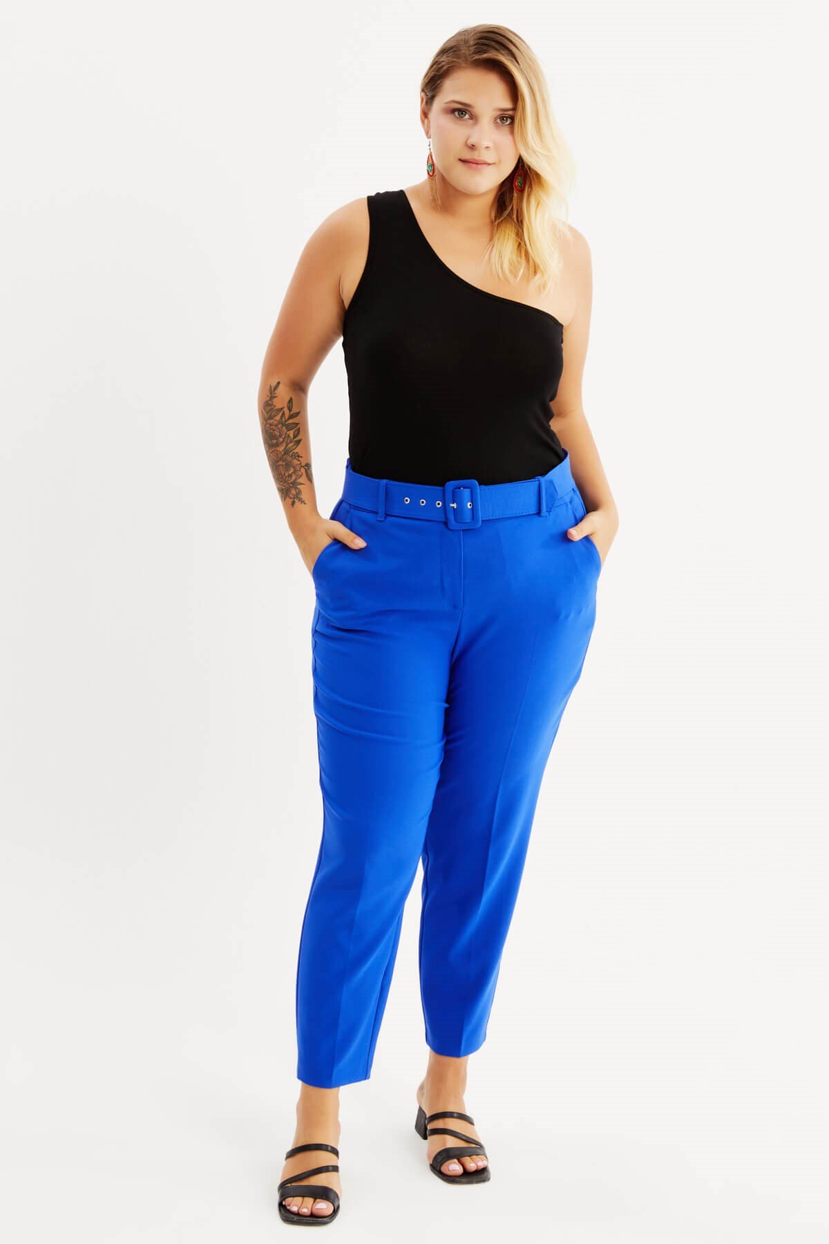 Myline-Cep Detaylı Kemerli Klasik Pantolon-Büyük Beden Pantolon-87848