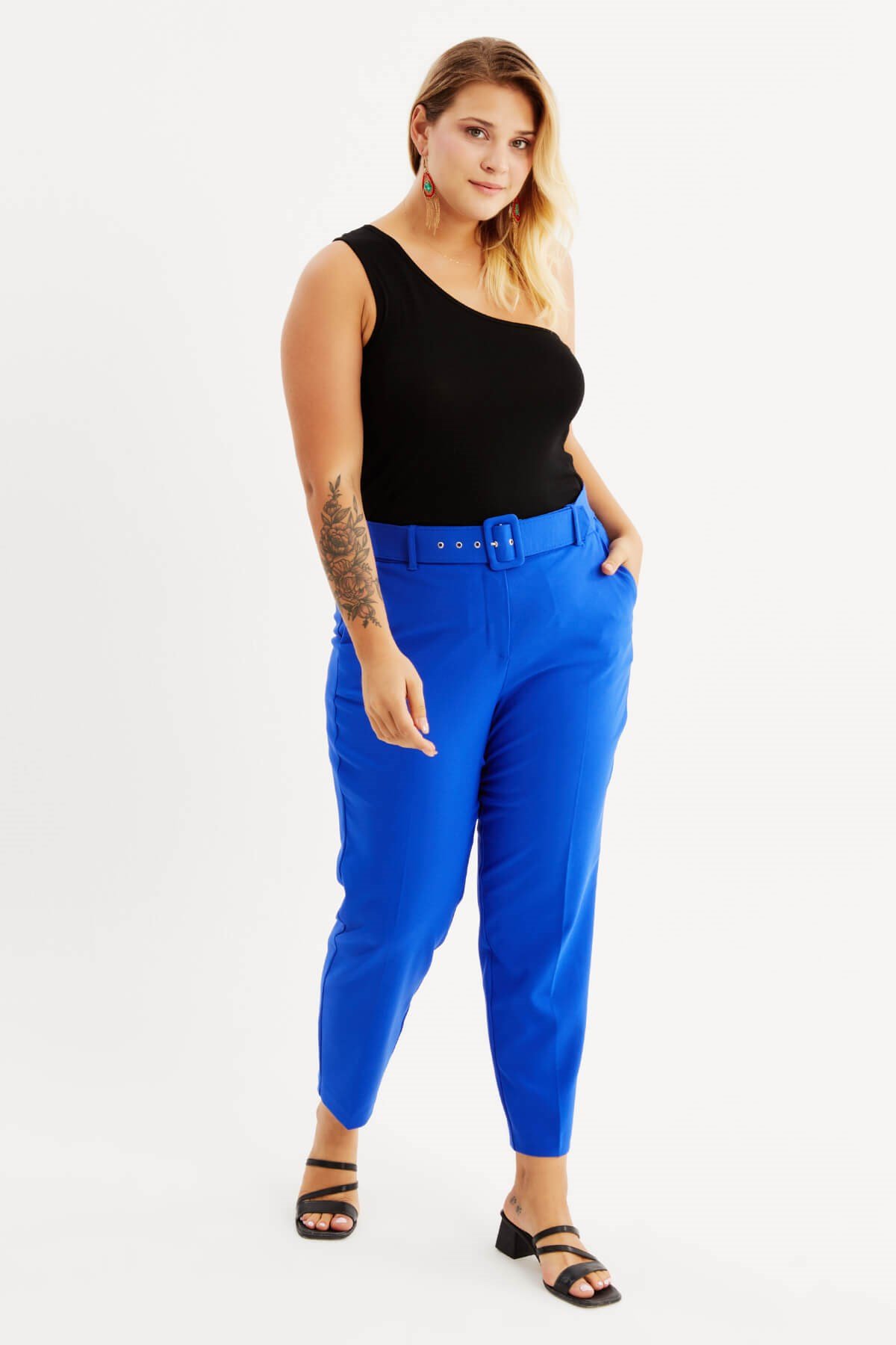 Myline-Cep Detaylı Kemerli Klasik Pantolon-Büyük Beden Pantolon-87848