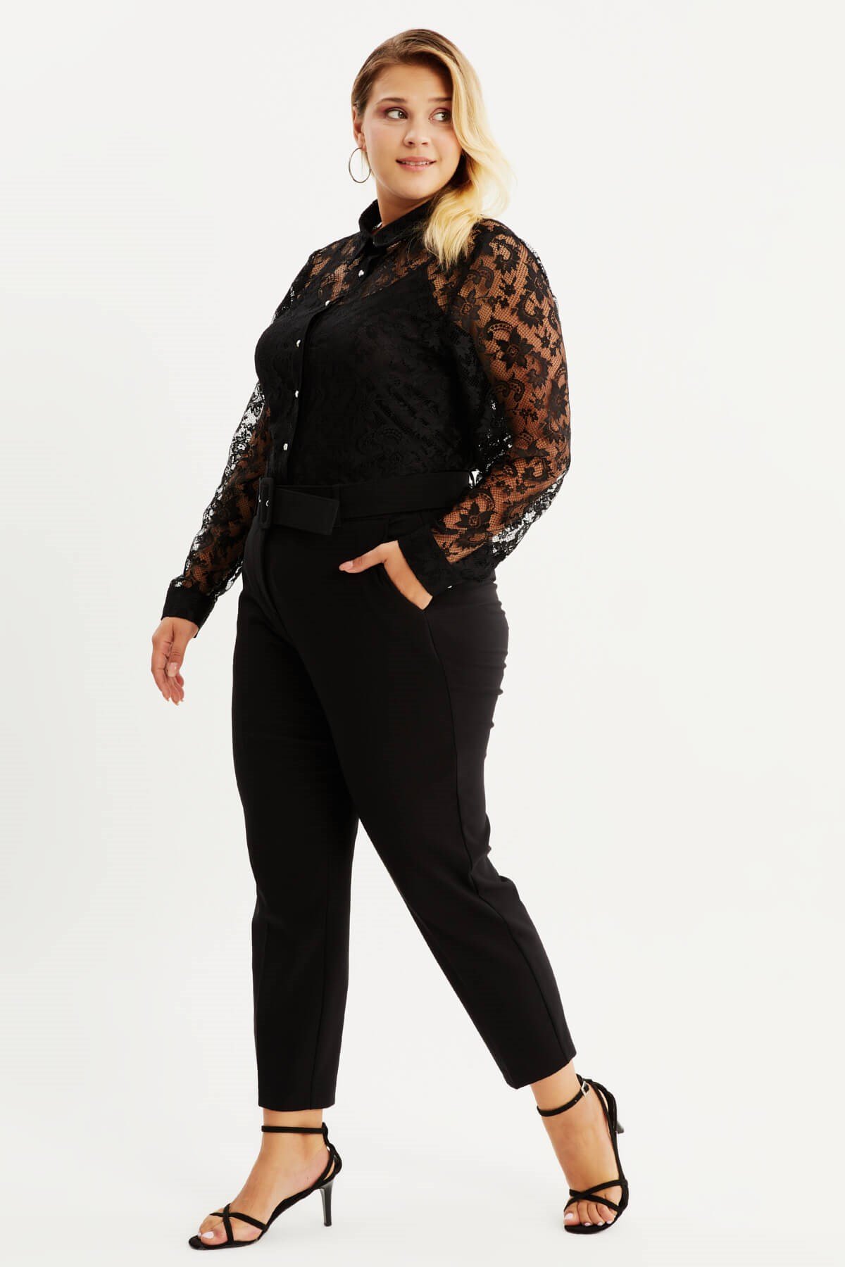 Myline-Cep Detaylı Kemerli Klasik Pantolon-Büyük Beden Pantolon-77768