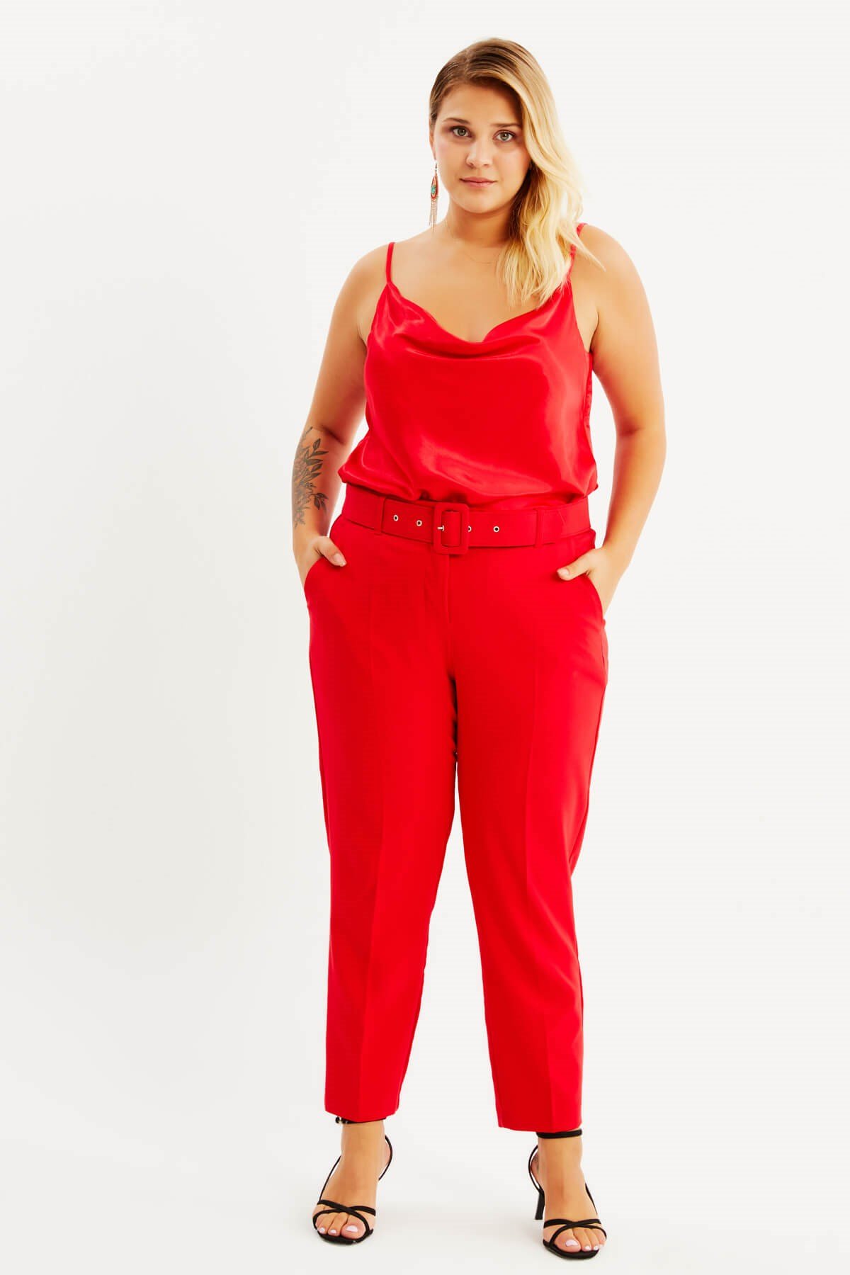 Myline-Cep Detaylı Kemerli Klasik Pantolon-Büyük Beden Pantolon-87983