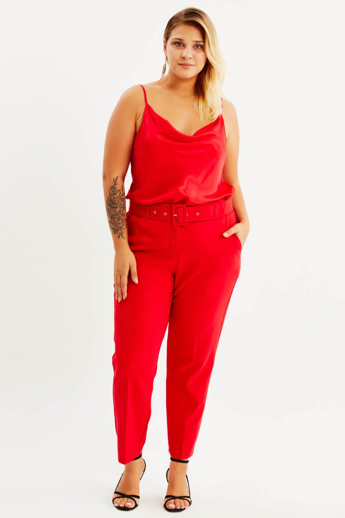 Myline-Cep Detaylı Kemerli Klasik Pantolon-Büyük Beden Pantolon-87983