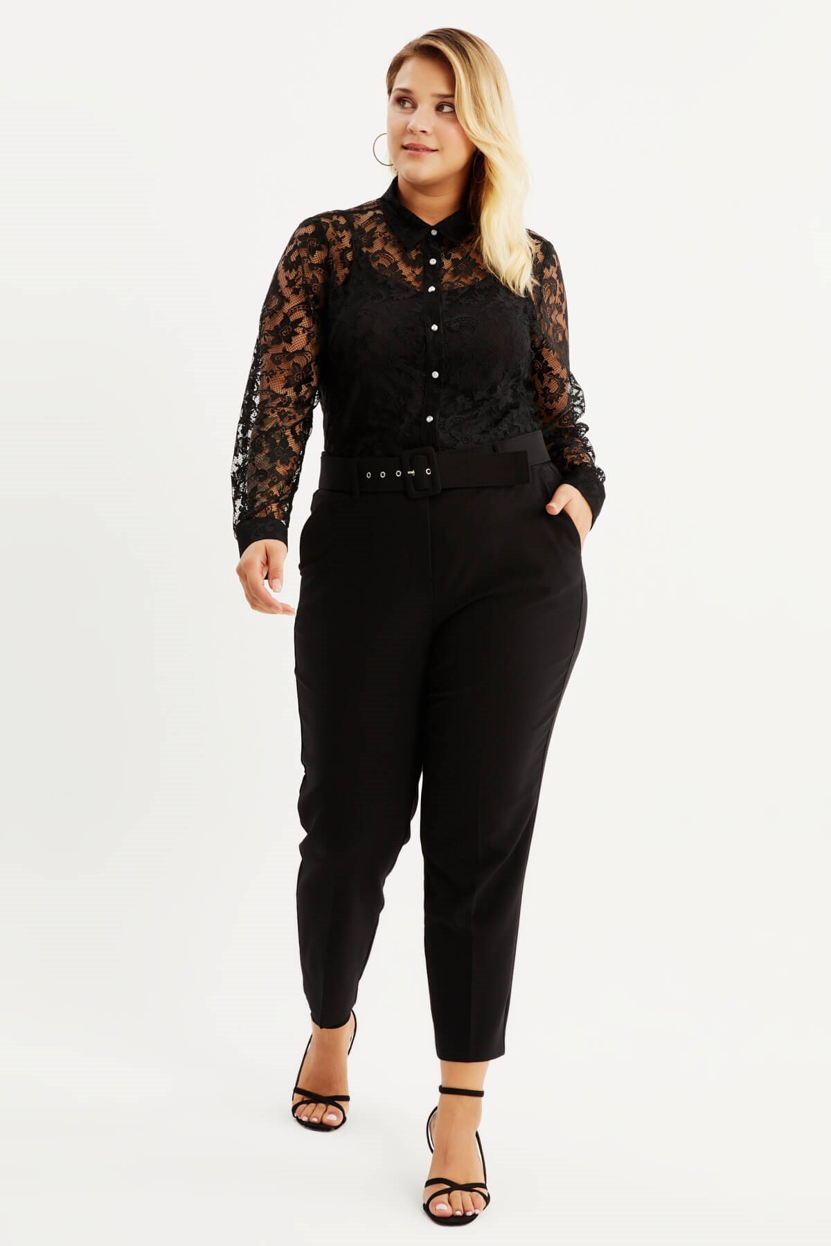 Myline-Cep Detaylı Kemerli Klasik Pantolon-Büyük Beden Pantolon-77768