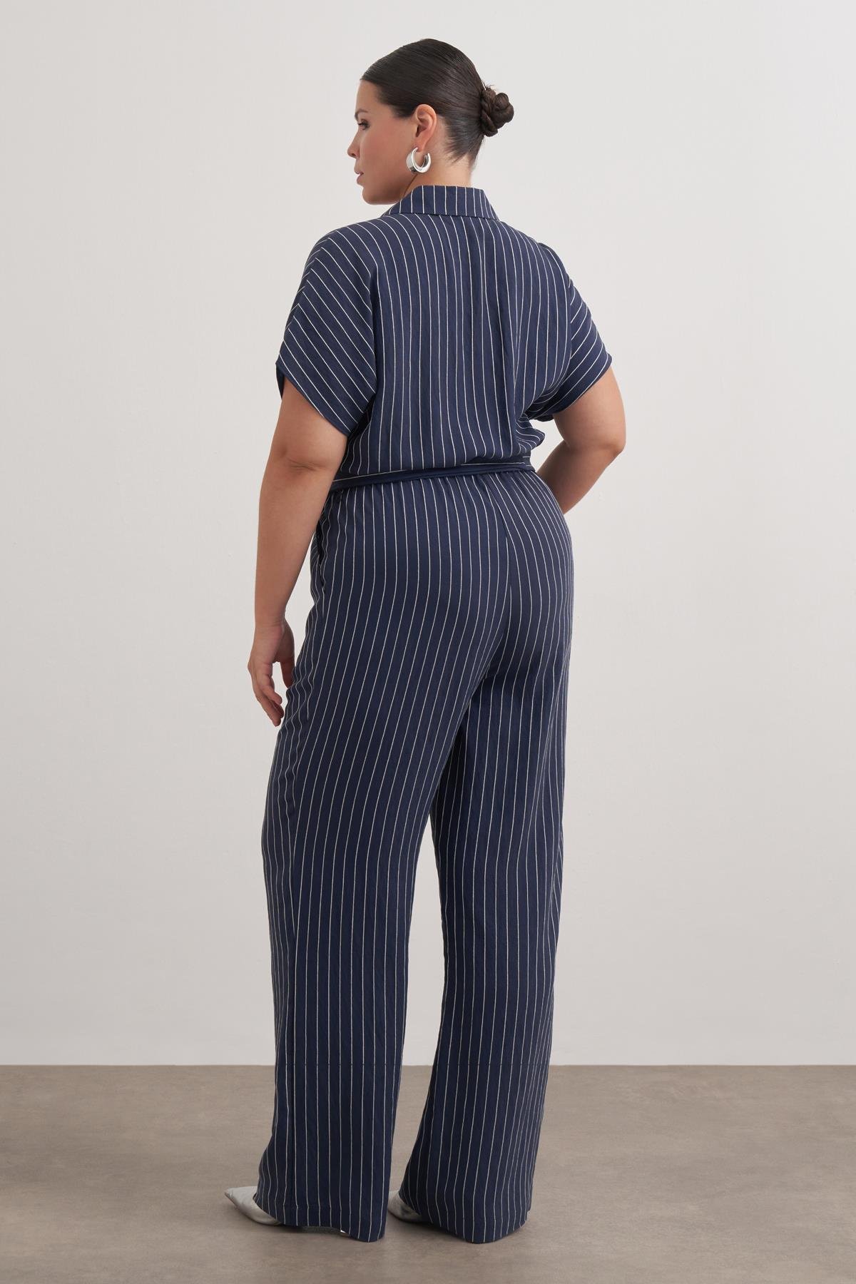 Myline-Cep Detaylı Kemerli Tulum-Büyük Beden Tulum-149464